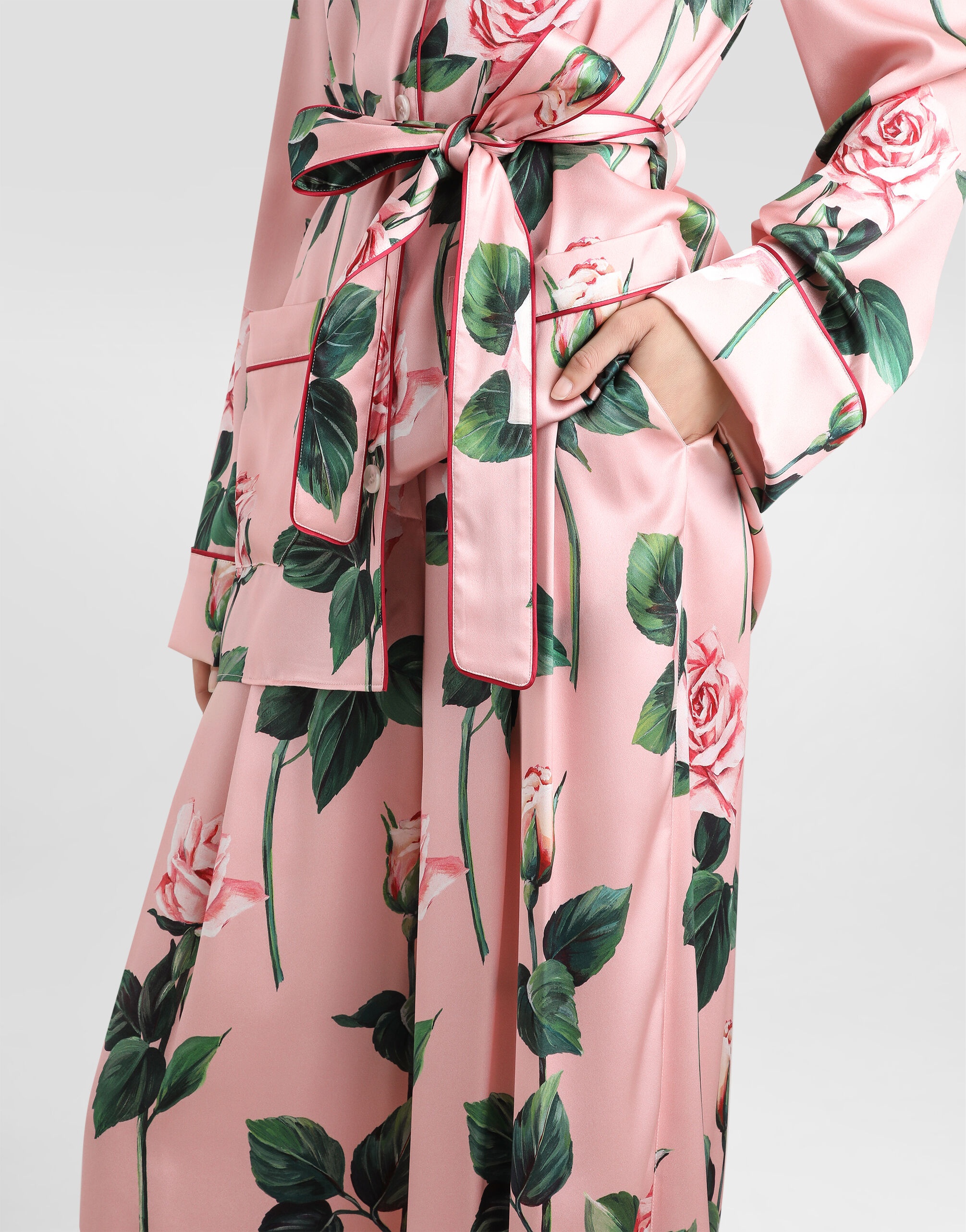 Silk pajama pants with rose print - 5