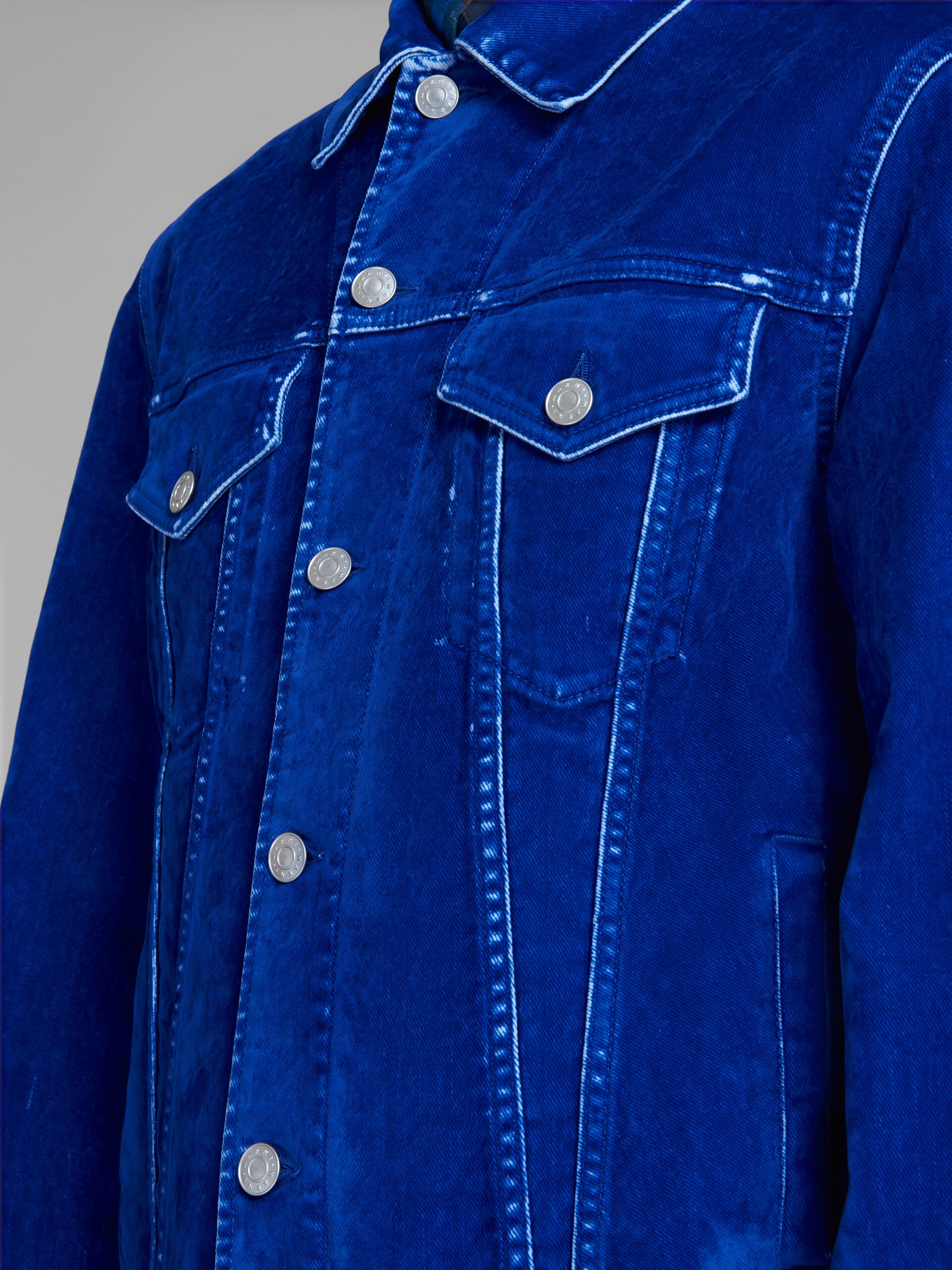 BLUE FLOCKED DENIM TRUCKER JACKET - 5