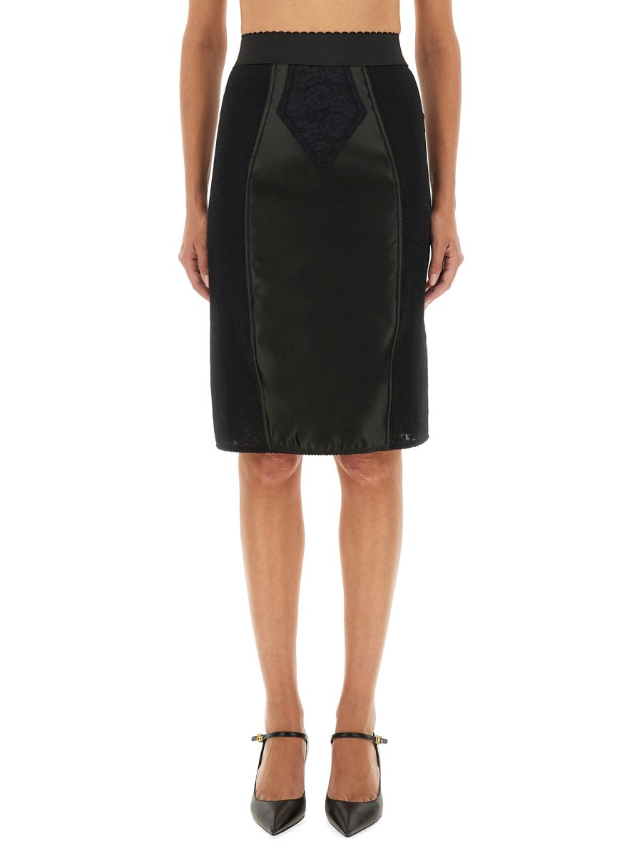 SATIN AND POWERNET MIDI SKIRT - 1