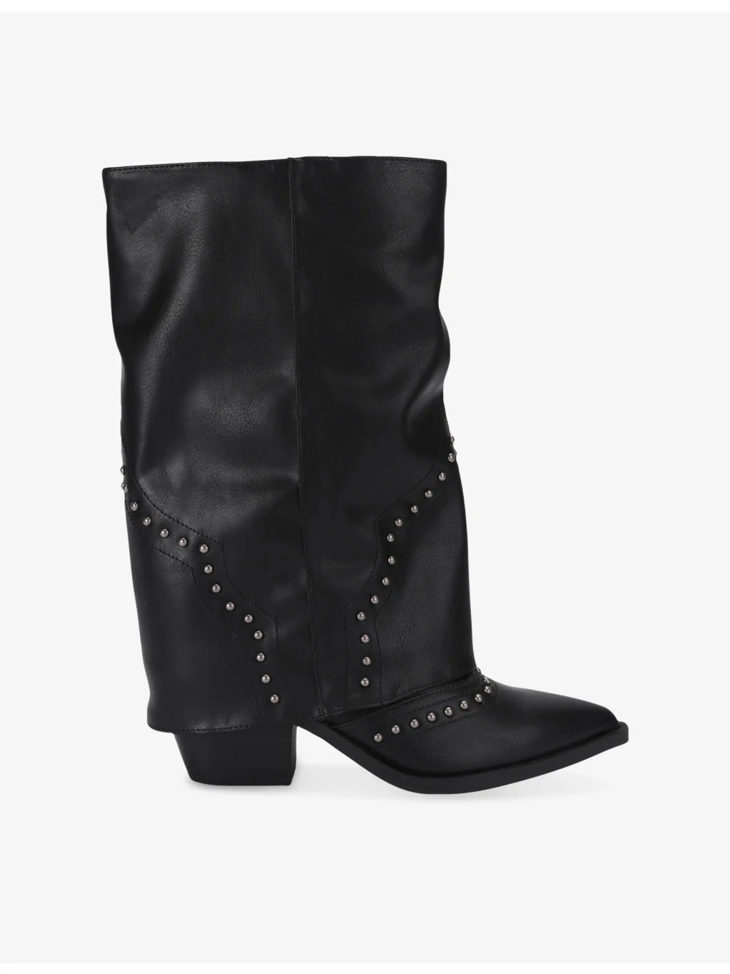 Saddle Heeled Leather Knee-High Boots - 1
