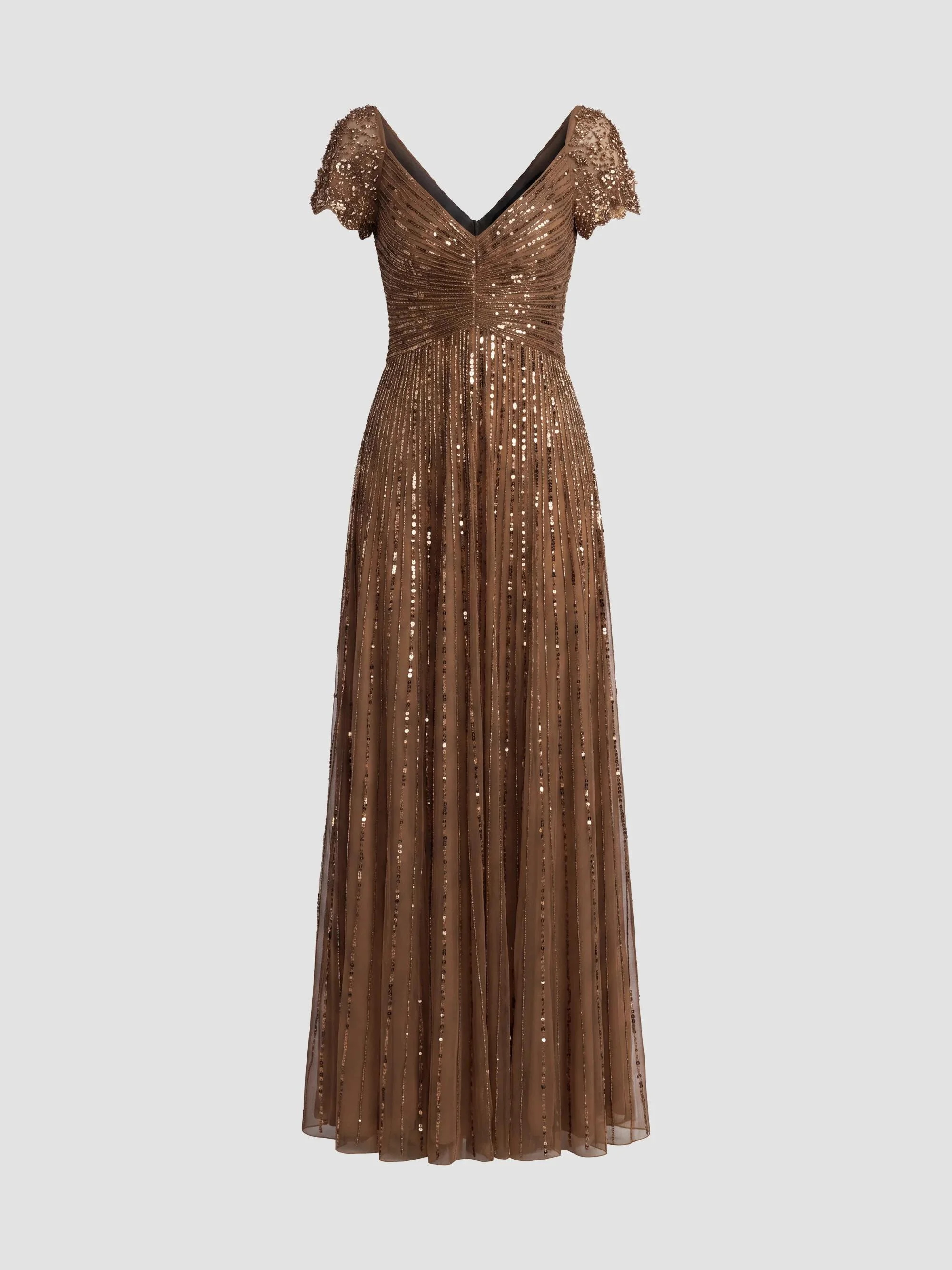 Women's Embellished Mesh Fit & Flare Gown - Chocolate - 1