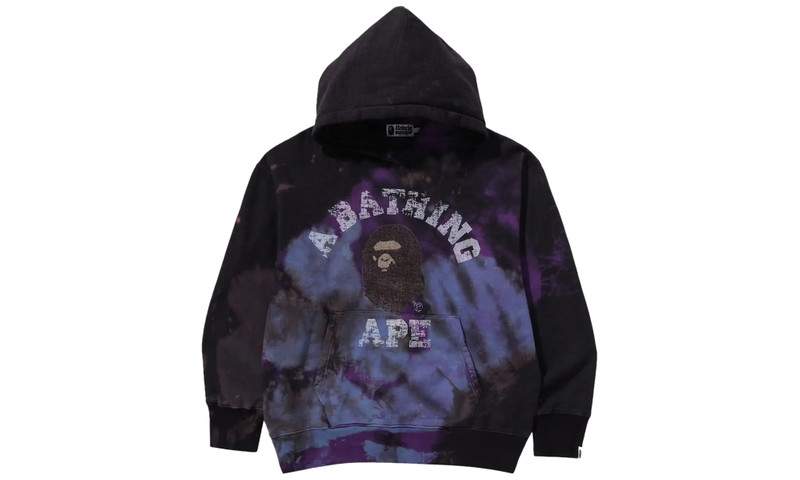 Tie Dye College Relaxed Fit Pullover Hoodie "Black" - 1