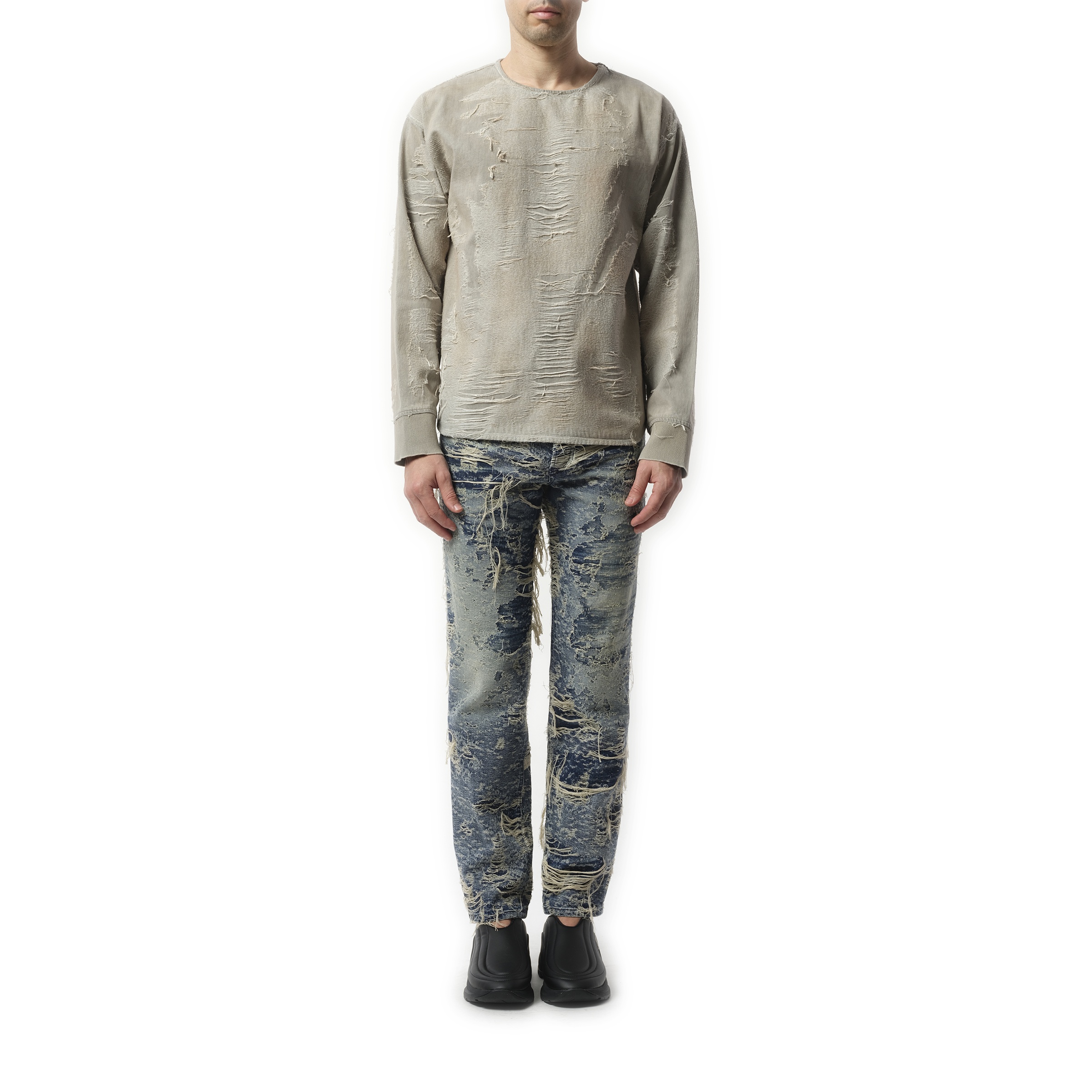 Distressed Effect Denim Sweater in Light Grey - 4