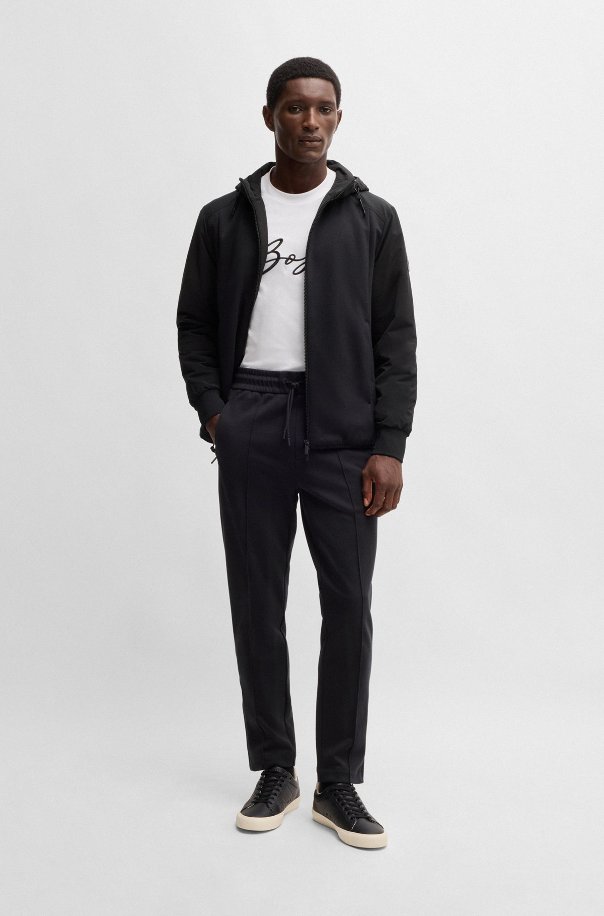 HOODED REGULAR-FIT JACKET IN MIXED MATERIALS - 4