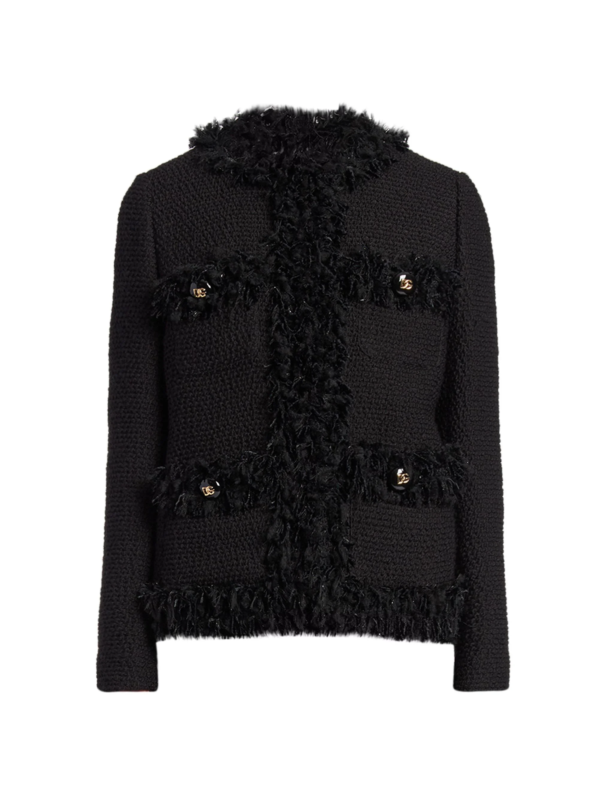 Women's Boucle Knit Fringe Trim Jacket - Nero - 1