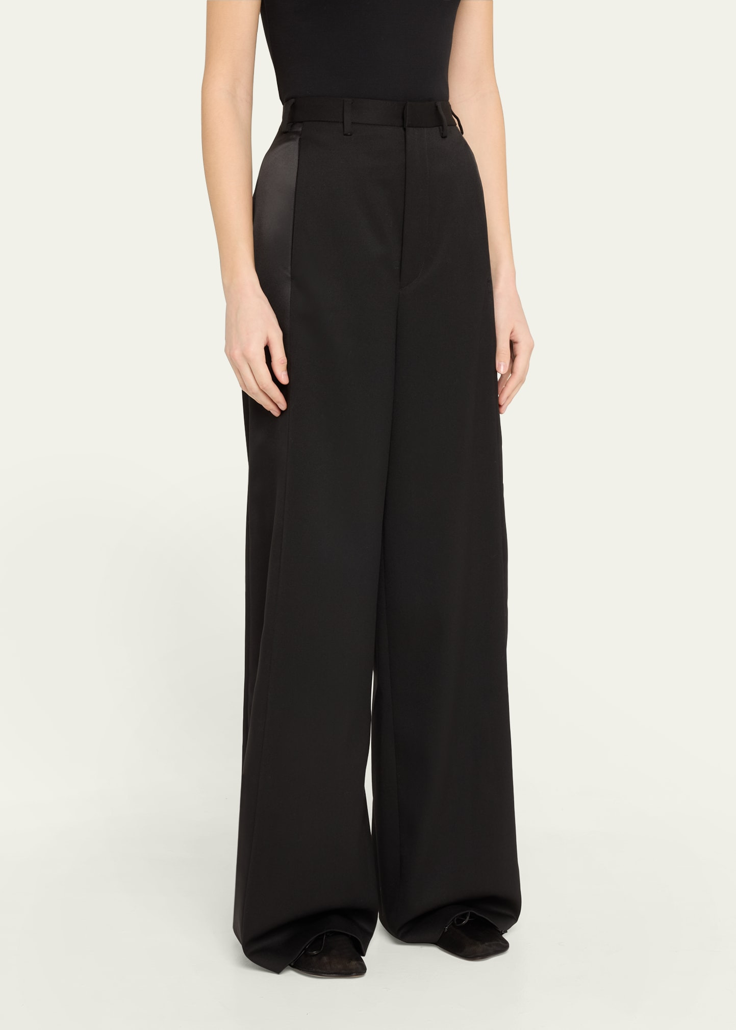 Wide-Leg Satin Panel Pants - 4