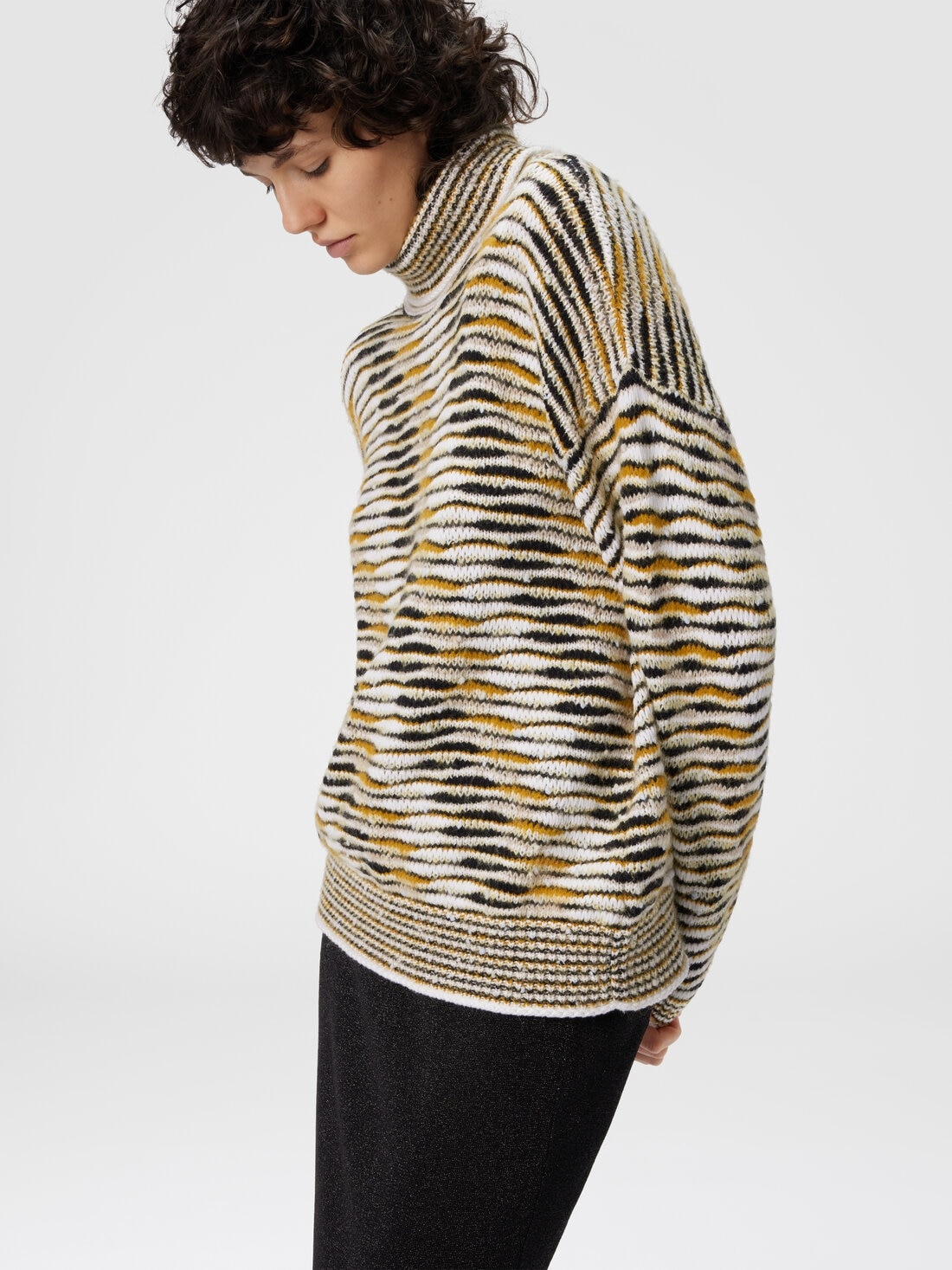 Oversized High-Neck Sweater with Flame Pattern - 4