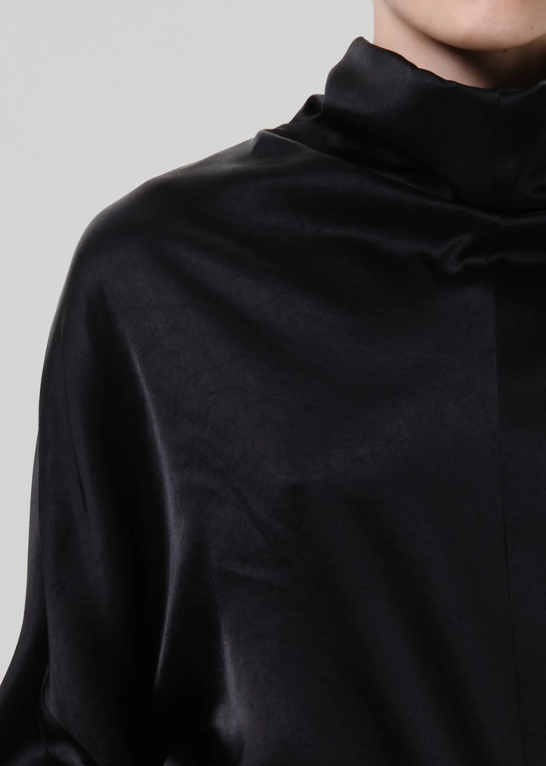 Ilaria Draped Japanese hammered Satin Top In Black - 1