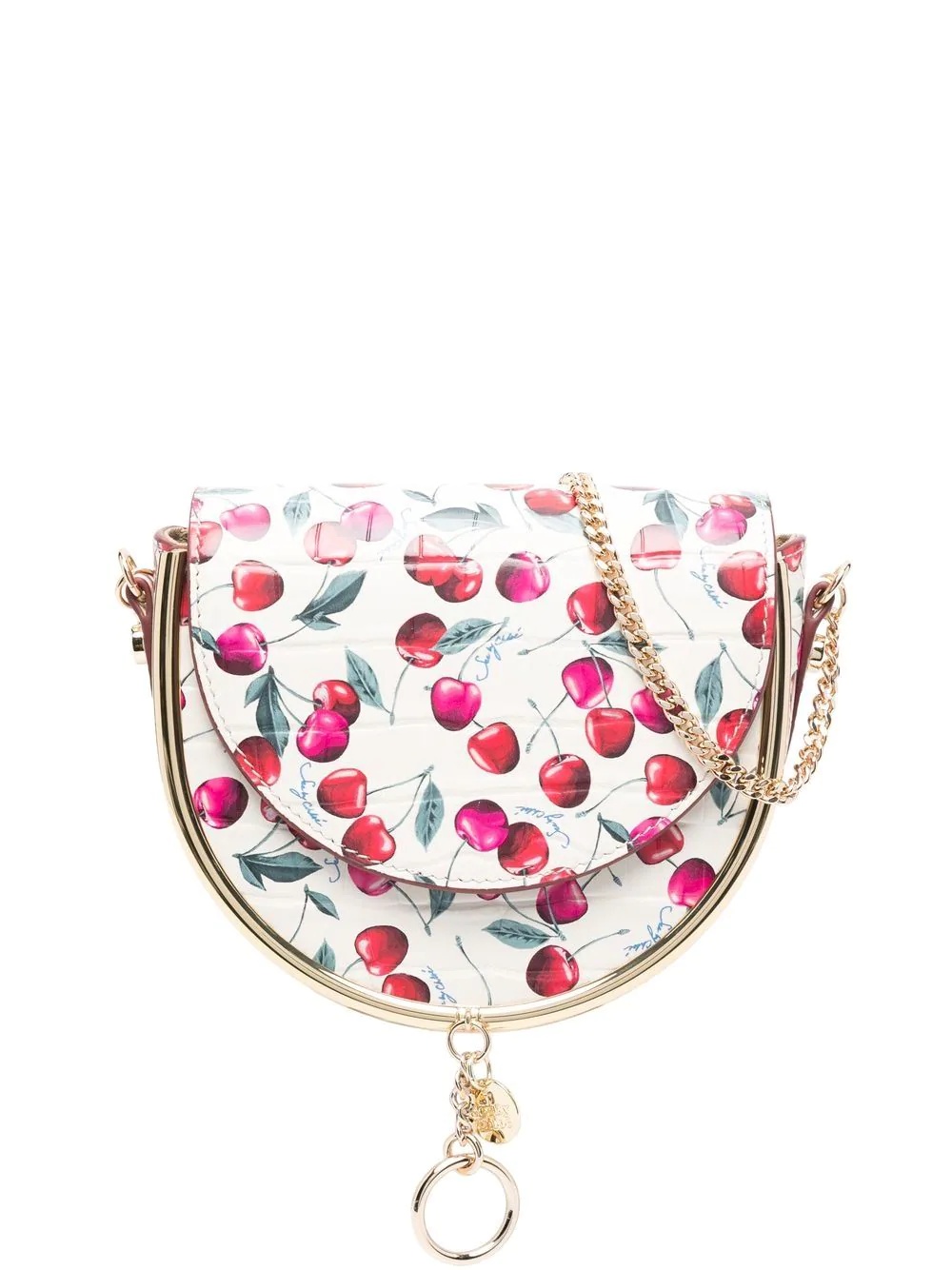 Mara cherry-print saddle crossbody bag - 1