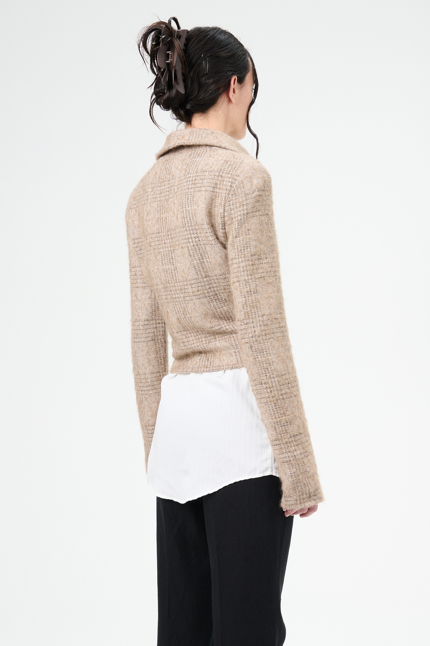 Slim Zip Longsleeve Beige Hound Check - 6