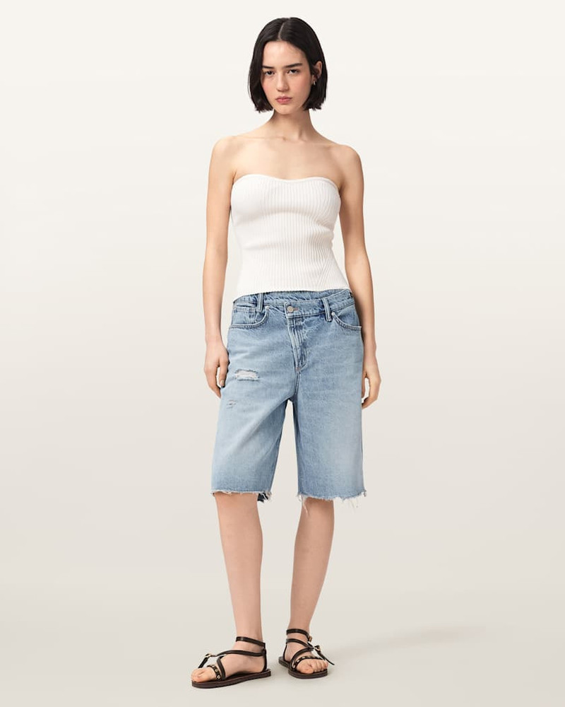 ALLSAINTS AKI CROSSOVER WIDE LEG DENIM SHORTS outlook