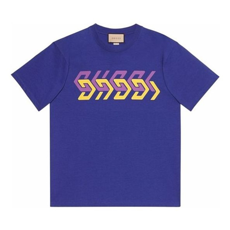 Gucci 기하학 구획 로고 티셔츠 '파란색' 616036-XJDV9-4120 - 1