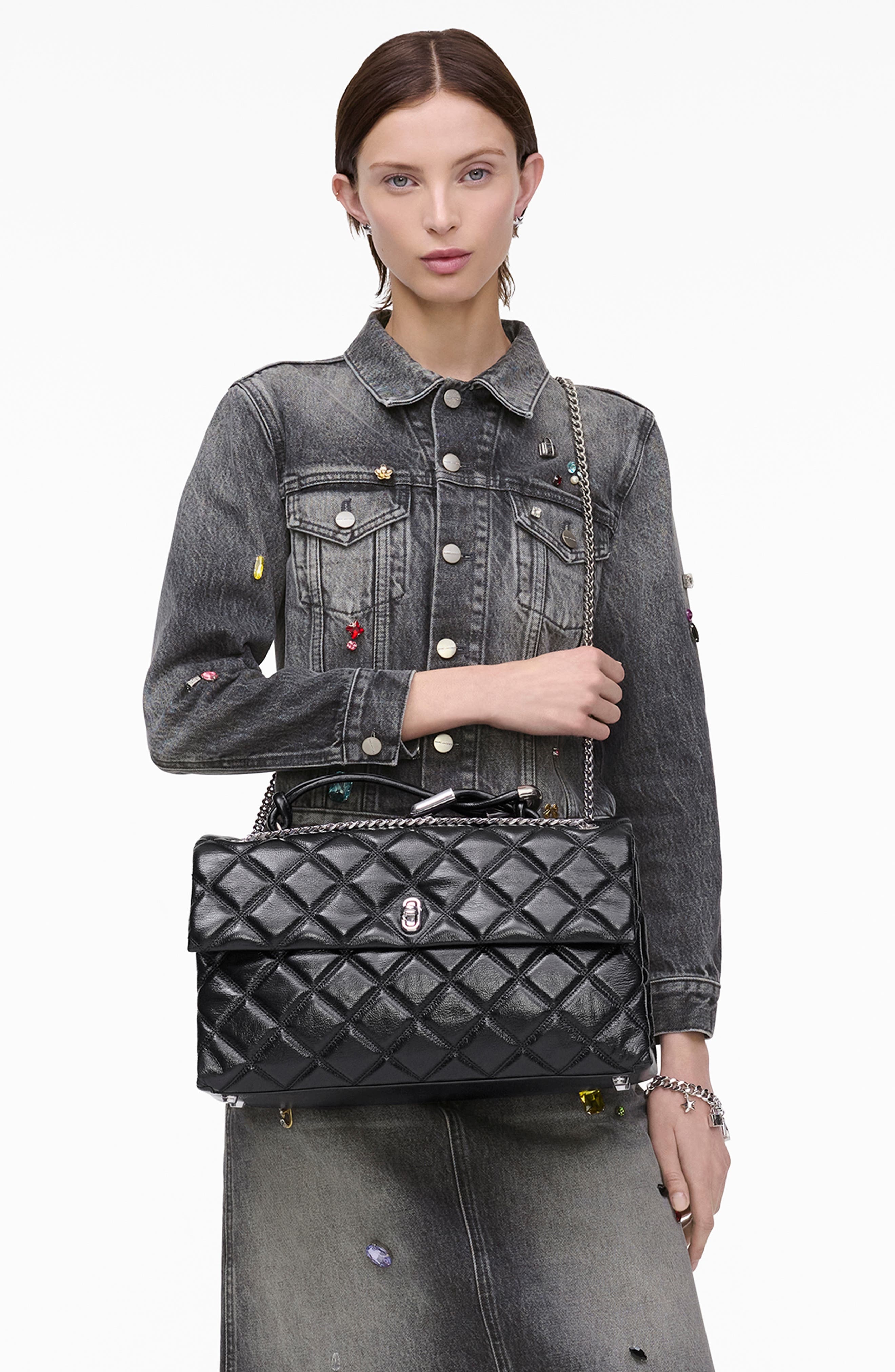 Marc Jacobs The XL Dual Chain Diamond Quilted Convertible Leather Shoulder Bag in Black at Nordstrom - 3