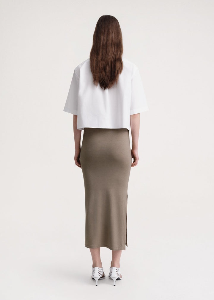 Side-slit jersey skirt dark taupe - 4