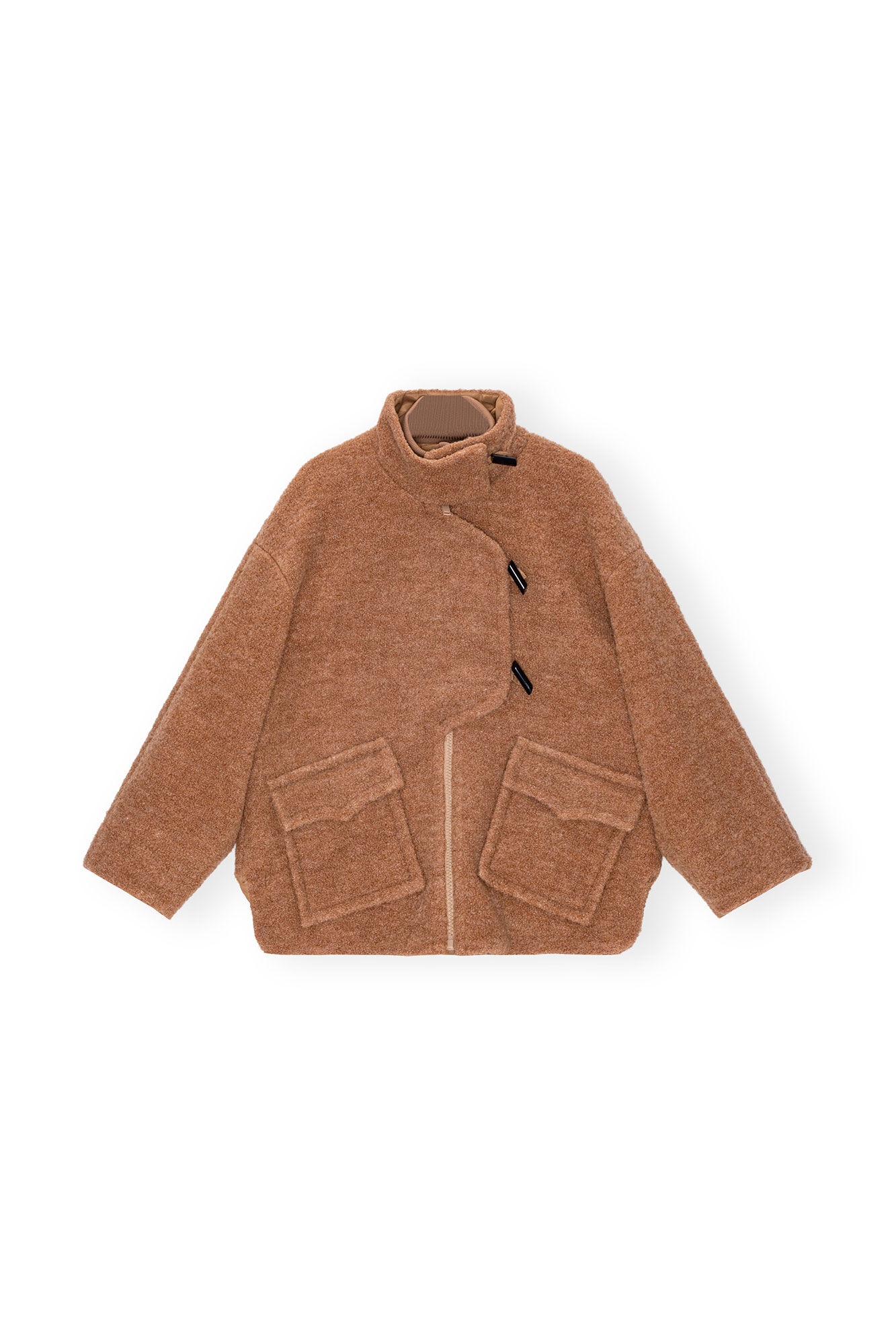 BROWN BOUCLE WOOL SHOULDER JACKET - 1