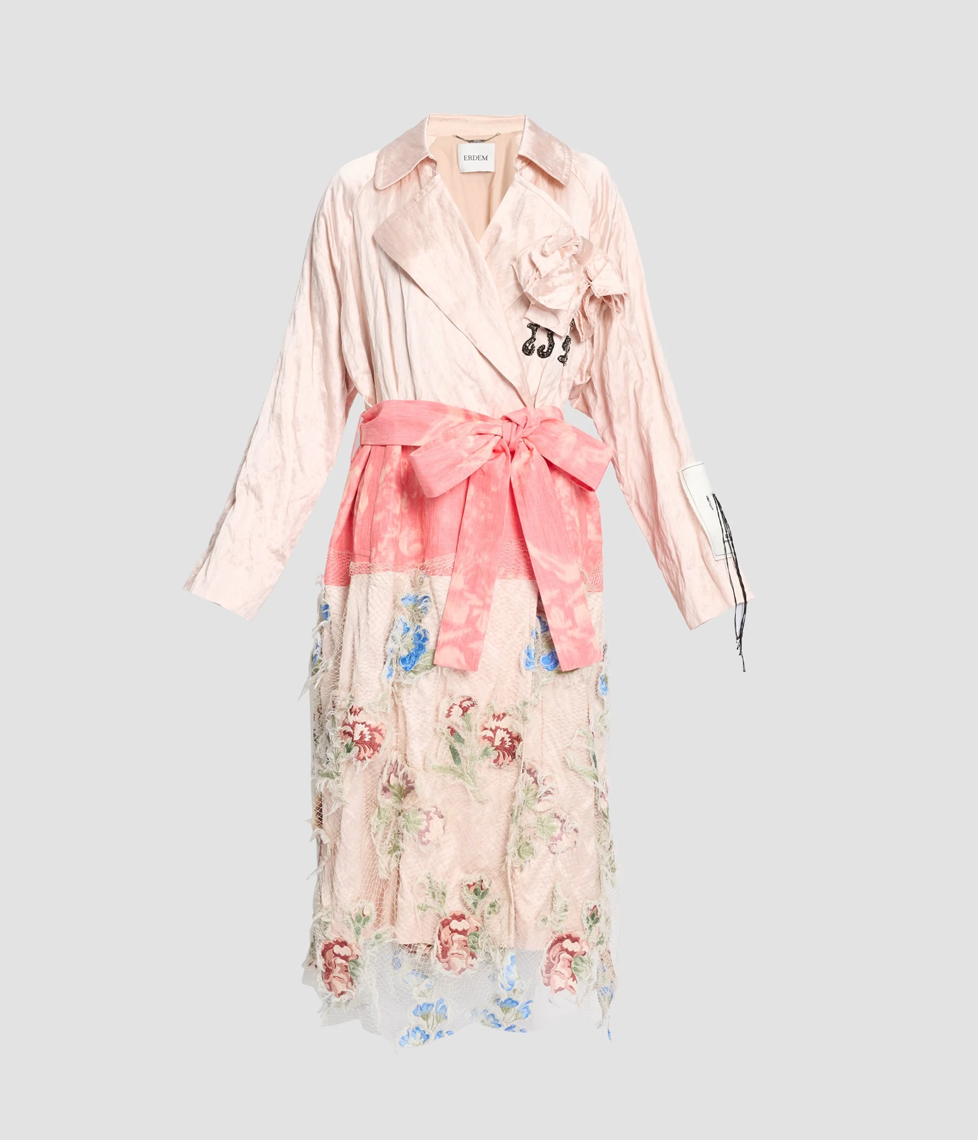 EMBELLISHED TEXTURED SATIN TRENCH COAT - 1
