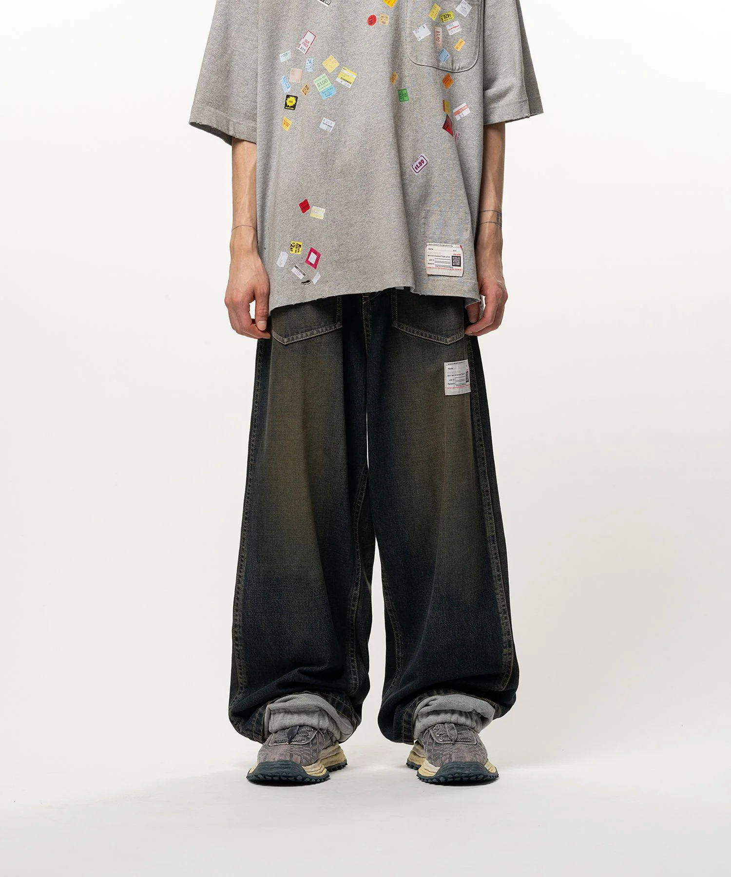 Sweat Layered Denim Pants - 1