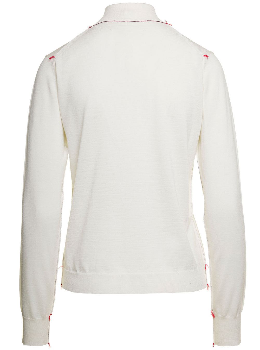 Maison Margiela Women White High Neck Sweater With Contrasting Stitching In Wool Woman - 2