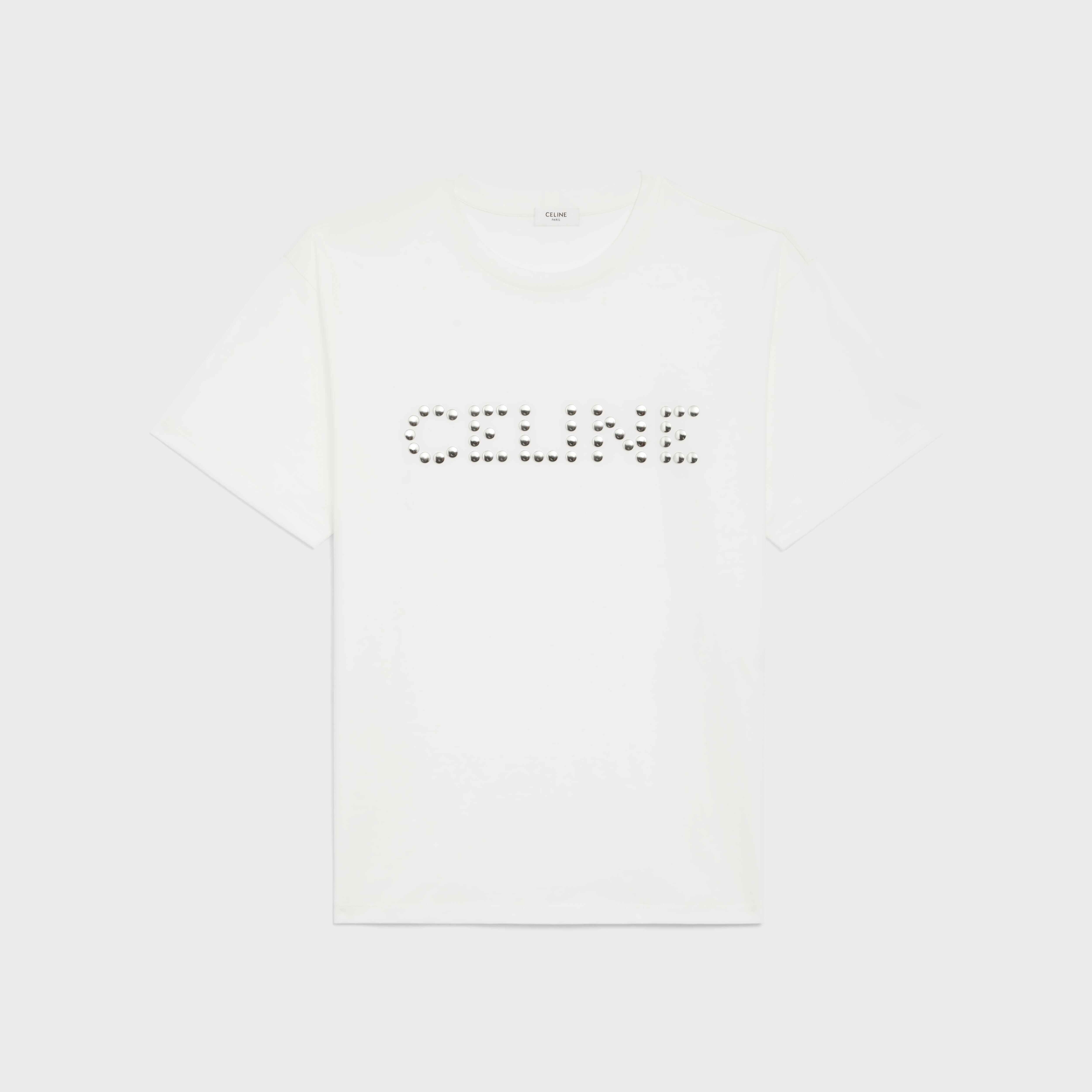 Celine Loose Cotton T-Shirt with Studs Black/White Men's - US