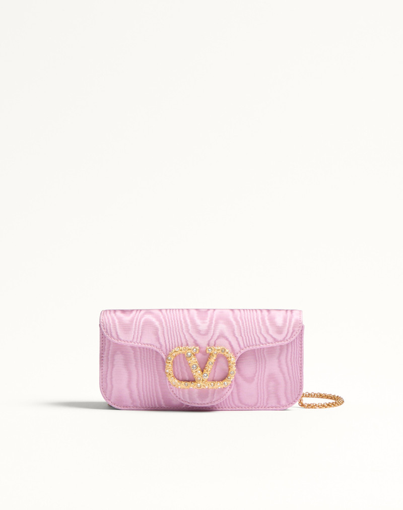 VALENTINO GARAVANI LOCÒ MOIRÉ FABRIC CLUTCH WITH JEWEL LOGO 1