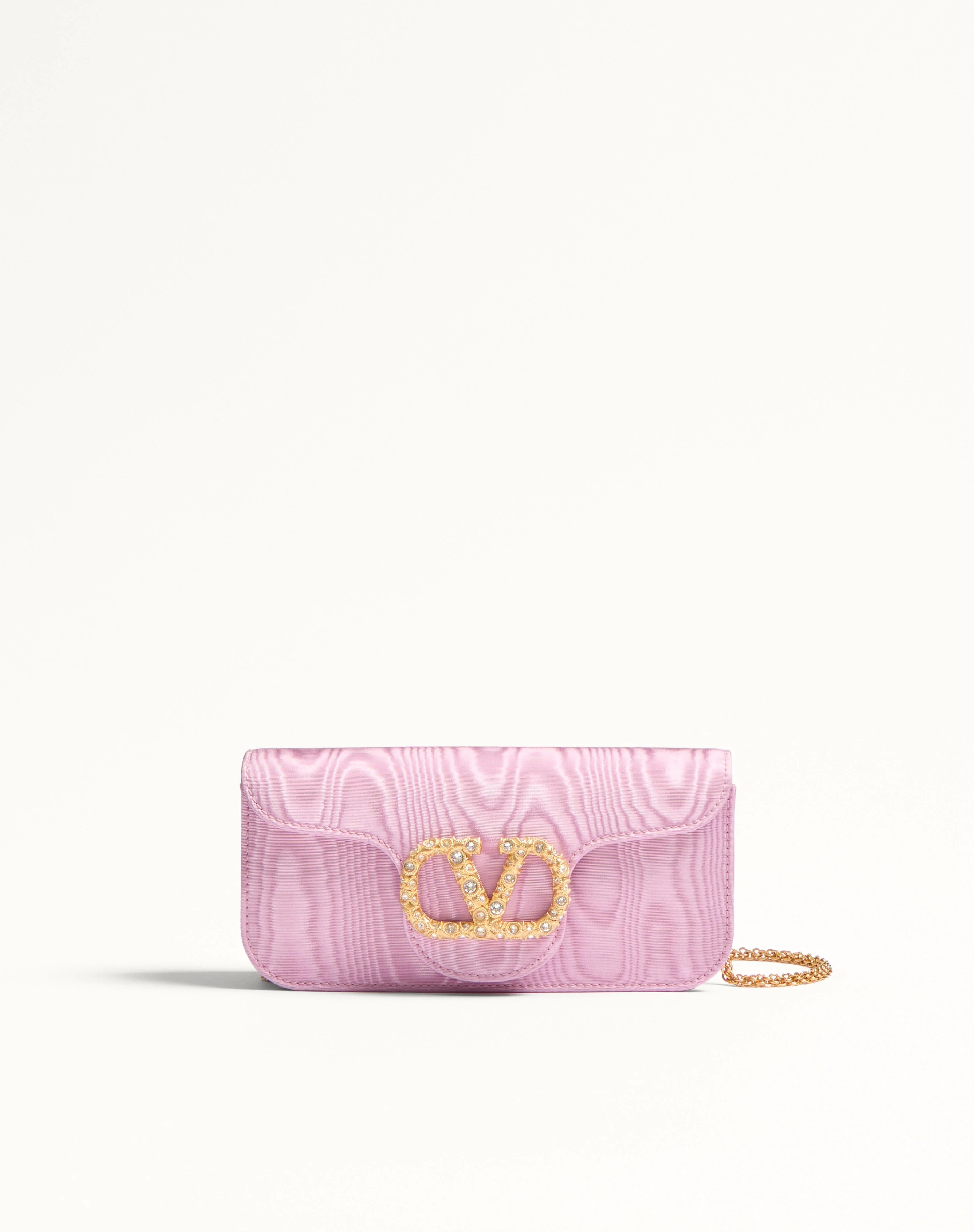 VALENTINO GARAVANI LOCÒ MOIRÉ FABRIC CLUTCH WITH JEWEL LOGO - 1