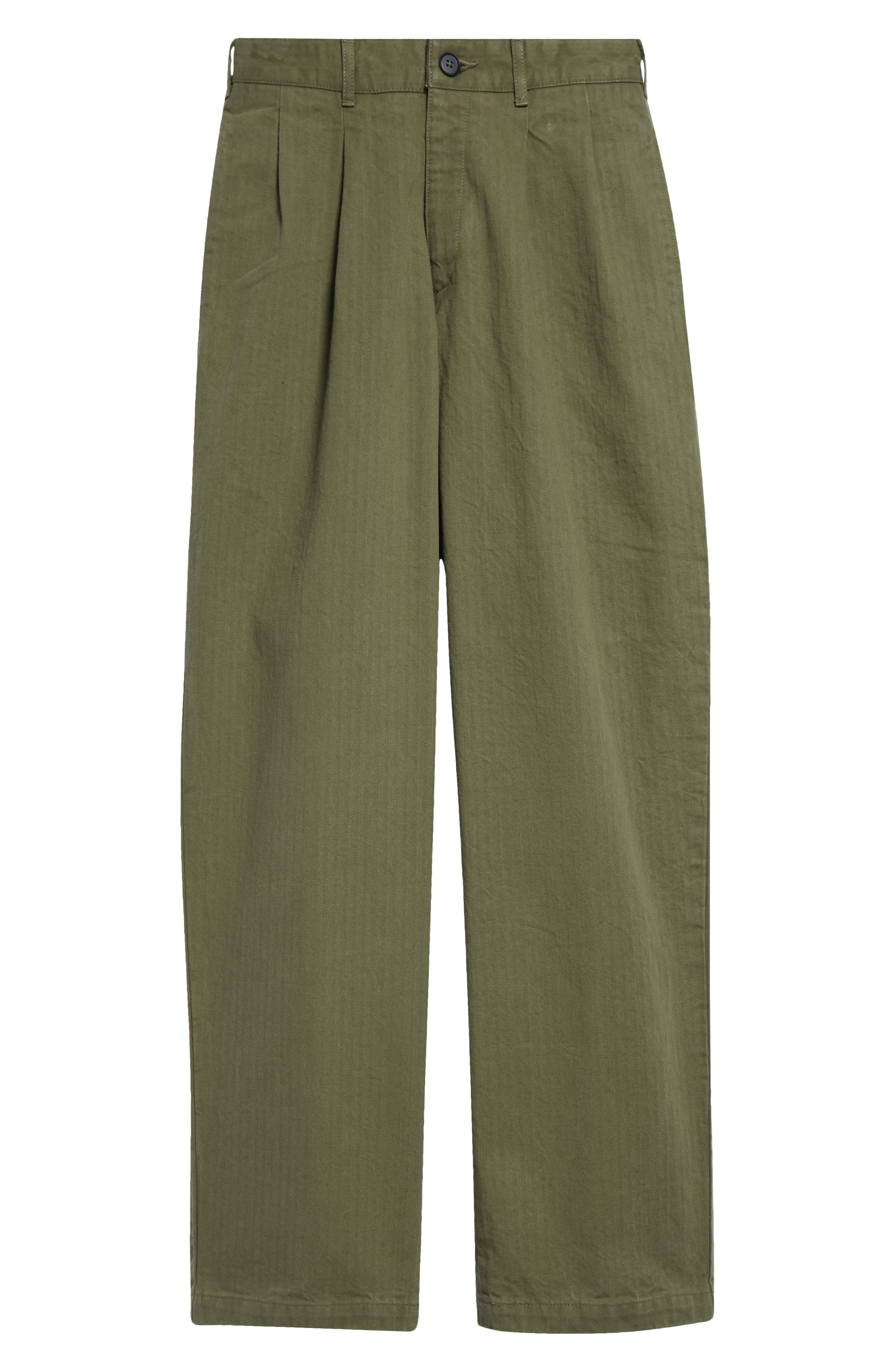Double Pleat Cotton Herringbone Pants - 6