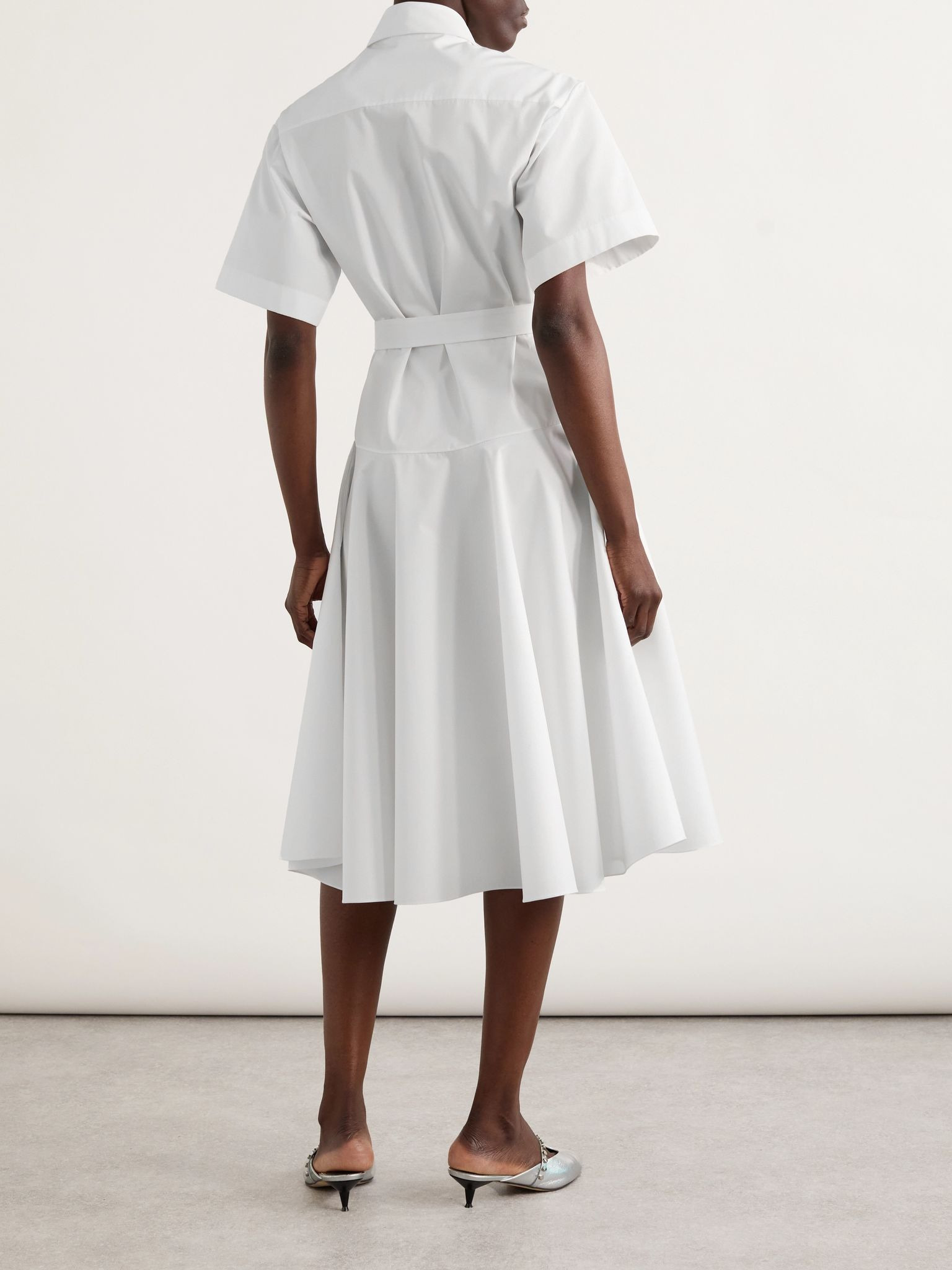 Belted organic cotton-poplin midi shirt dress White - 3