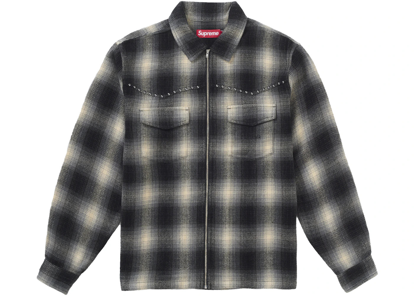 Supreme Studded Shadow Plaid Zip Up Shirt Black - 1