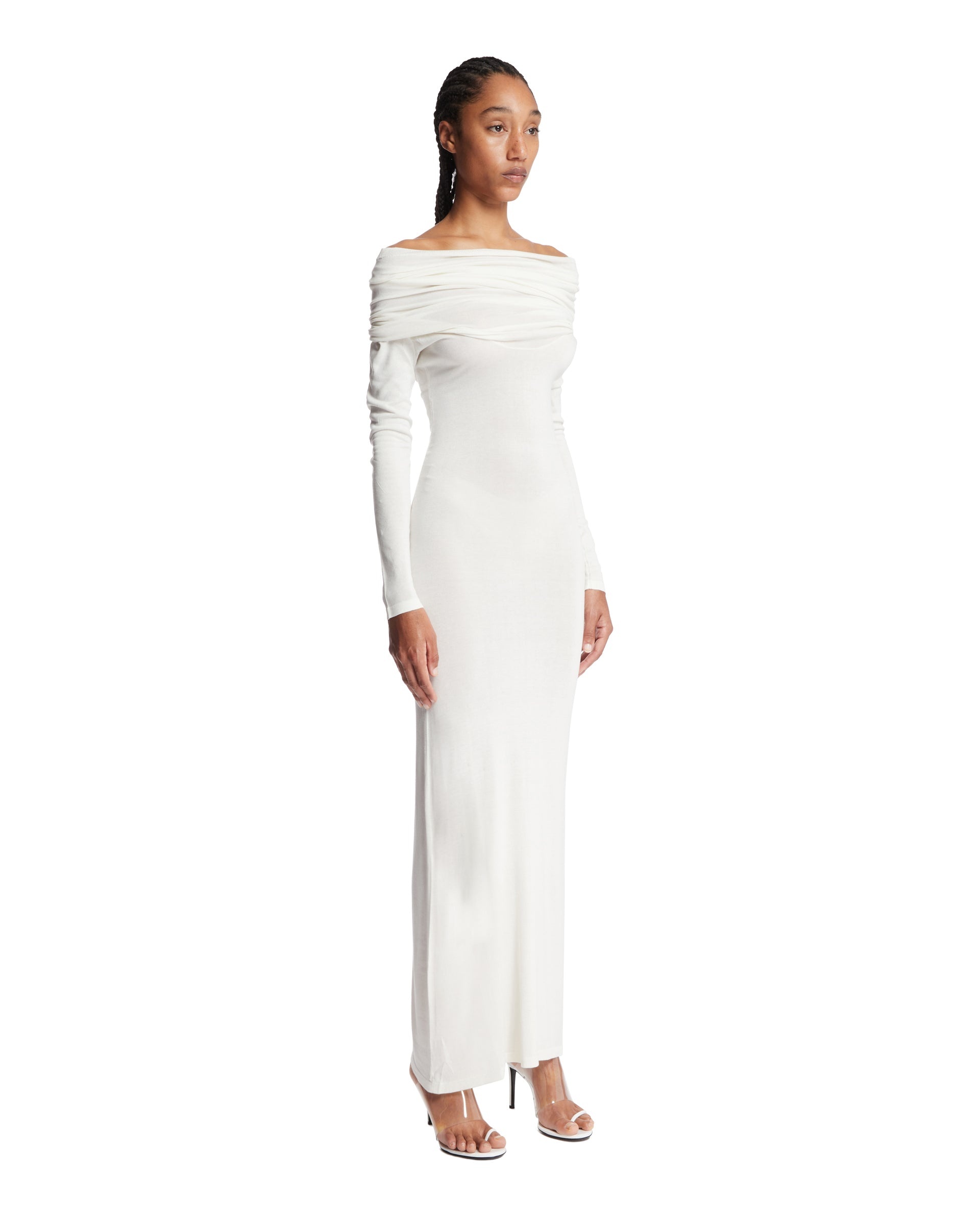 White Draped Dress - 4
