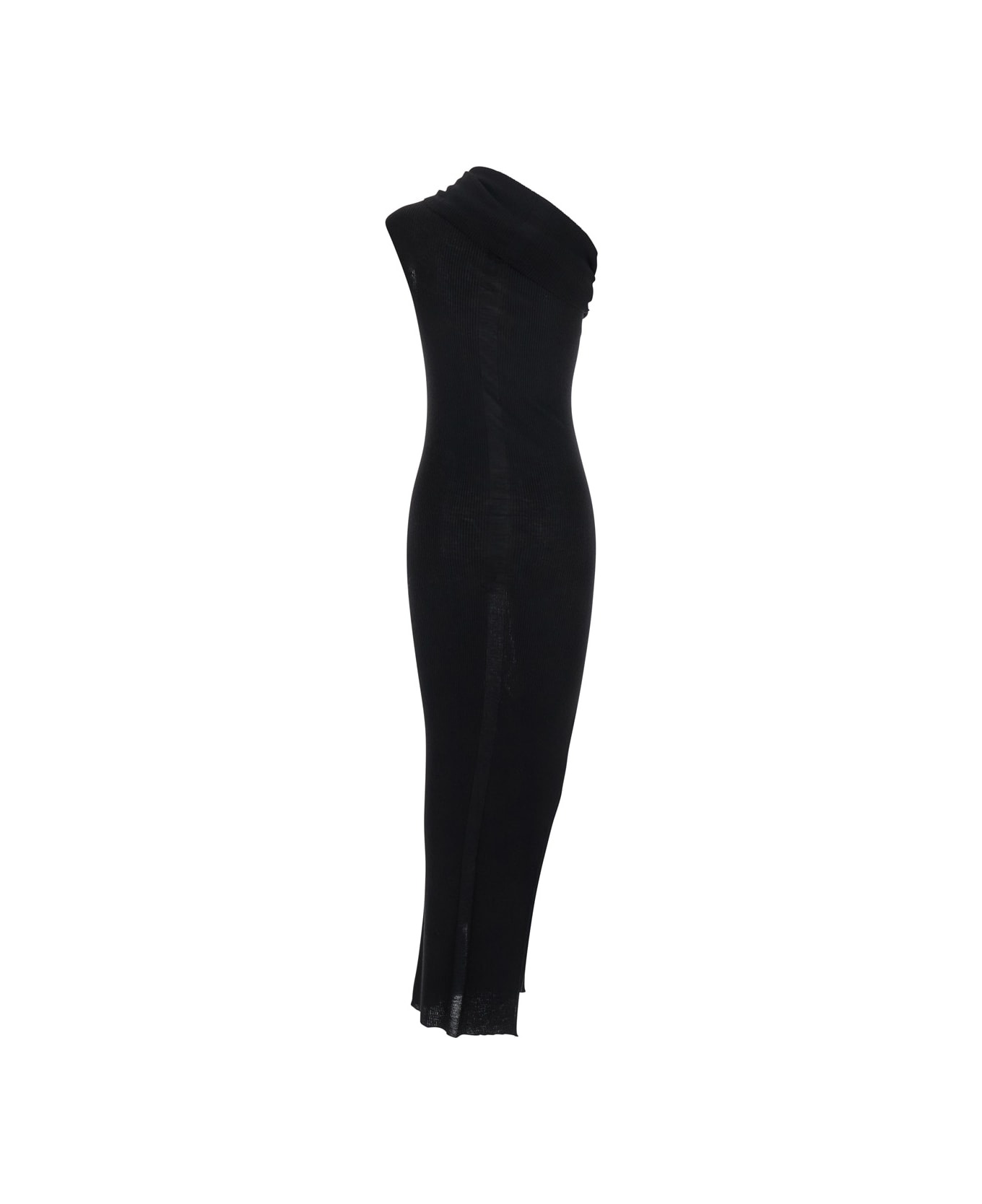 'athena' Black Dress With Front Neckline And Side Slit In Fabric Woman - 2
