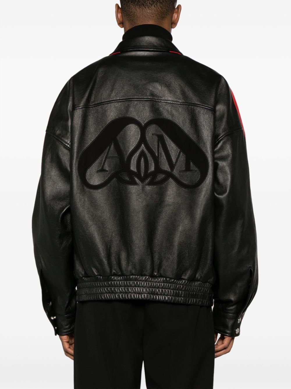 striped leather Biker jacket - 4