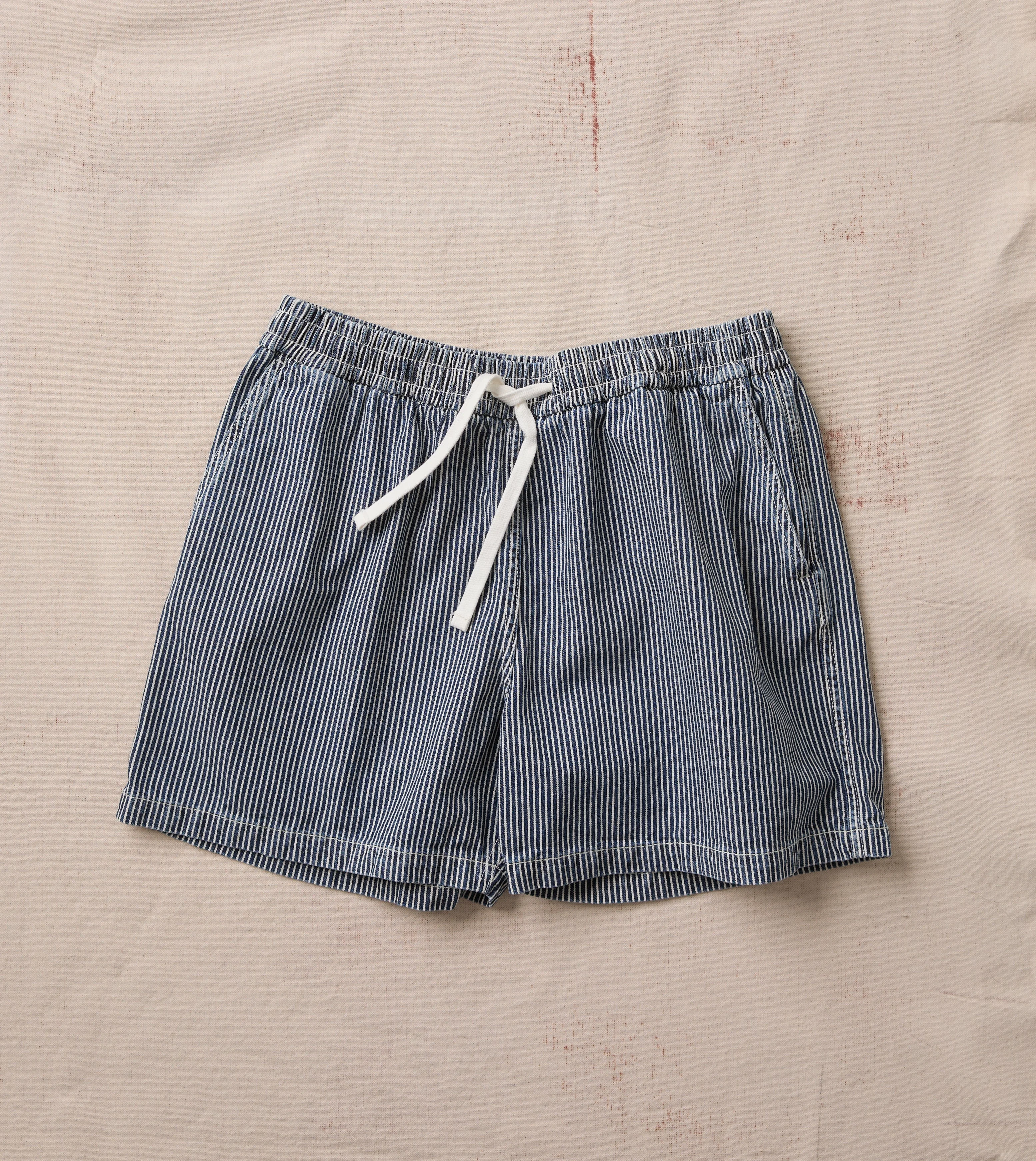 Indigo Stripe Cotton Drawstring Shorts - 1