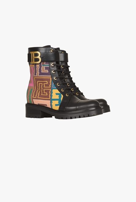 Multicolor needlepoint Ranger Romy ankle boots with Balmain monogram - 2