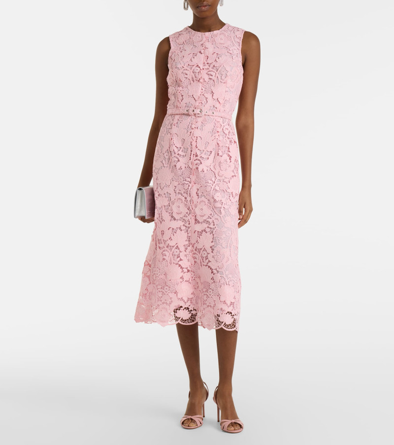 Monique Lhuillier Floral belted lace midi dress outlook