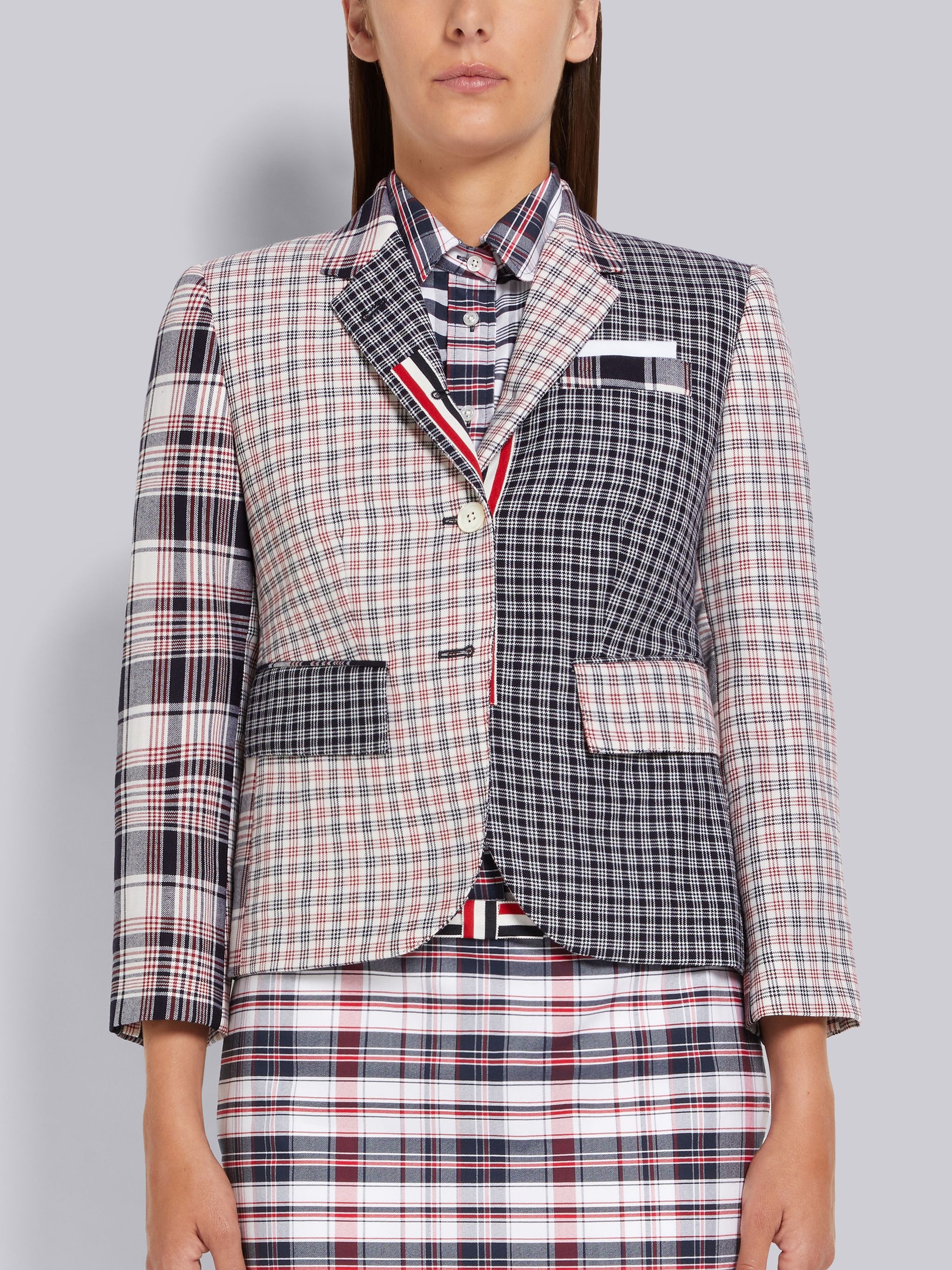 Multicolor Fun-Mix Micro 4-Bar Check and Hairline Madras Suiting High Armhole Jacket - 1