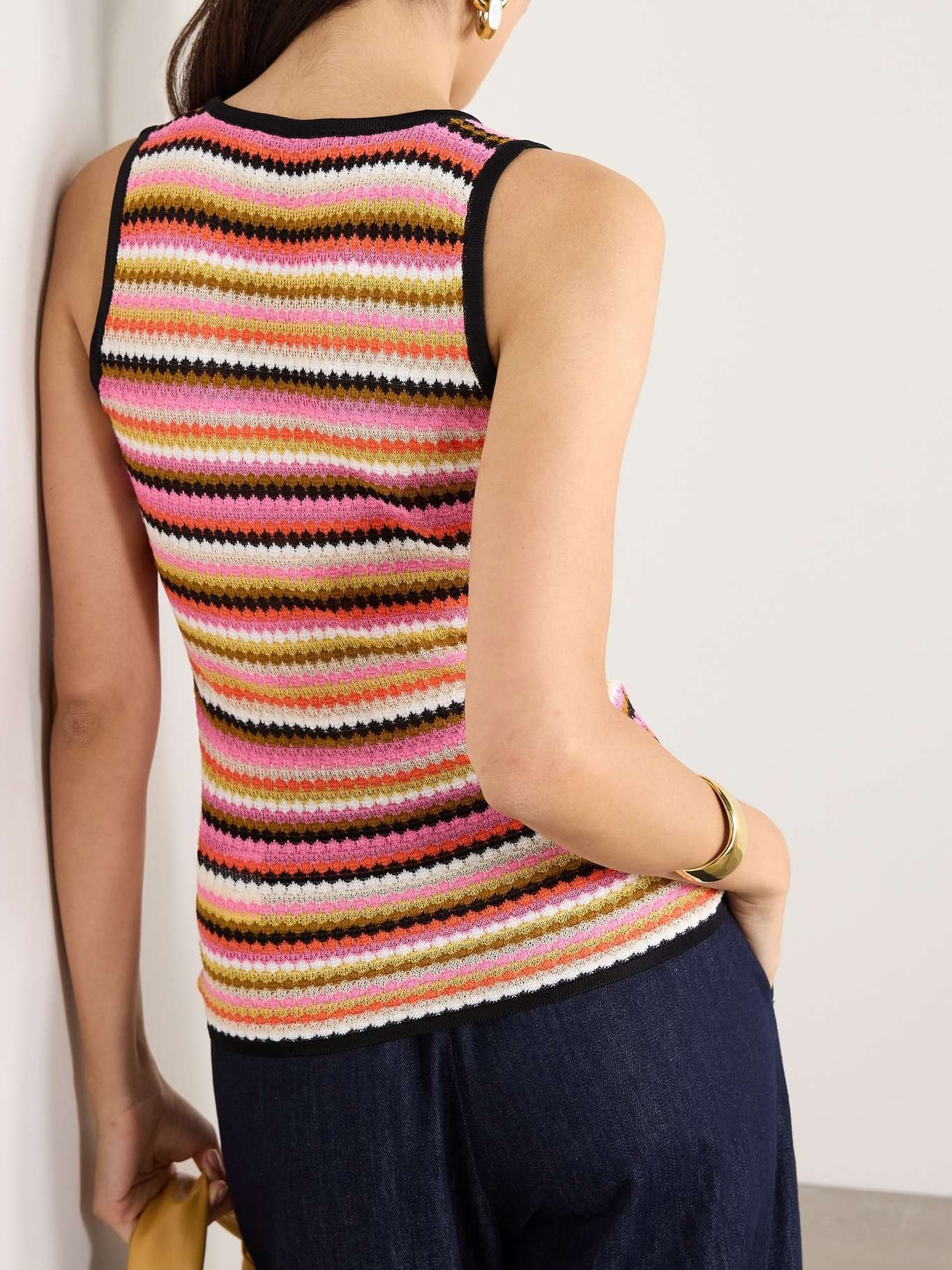 Striped crochet-knit cotton-blend tank - 3