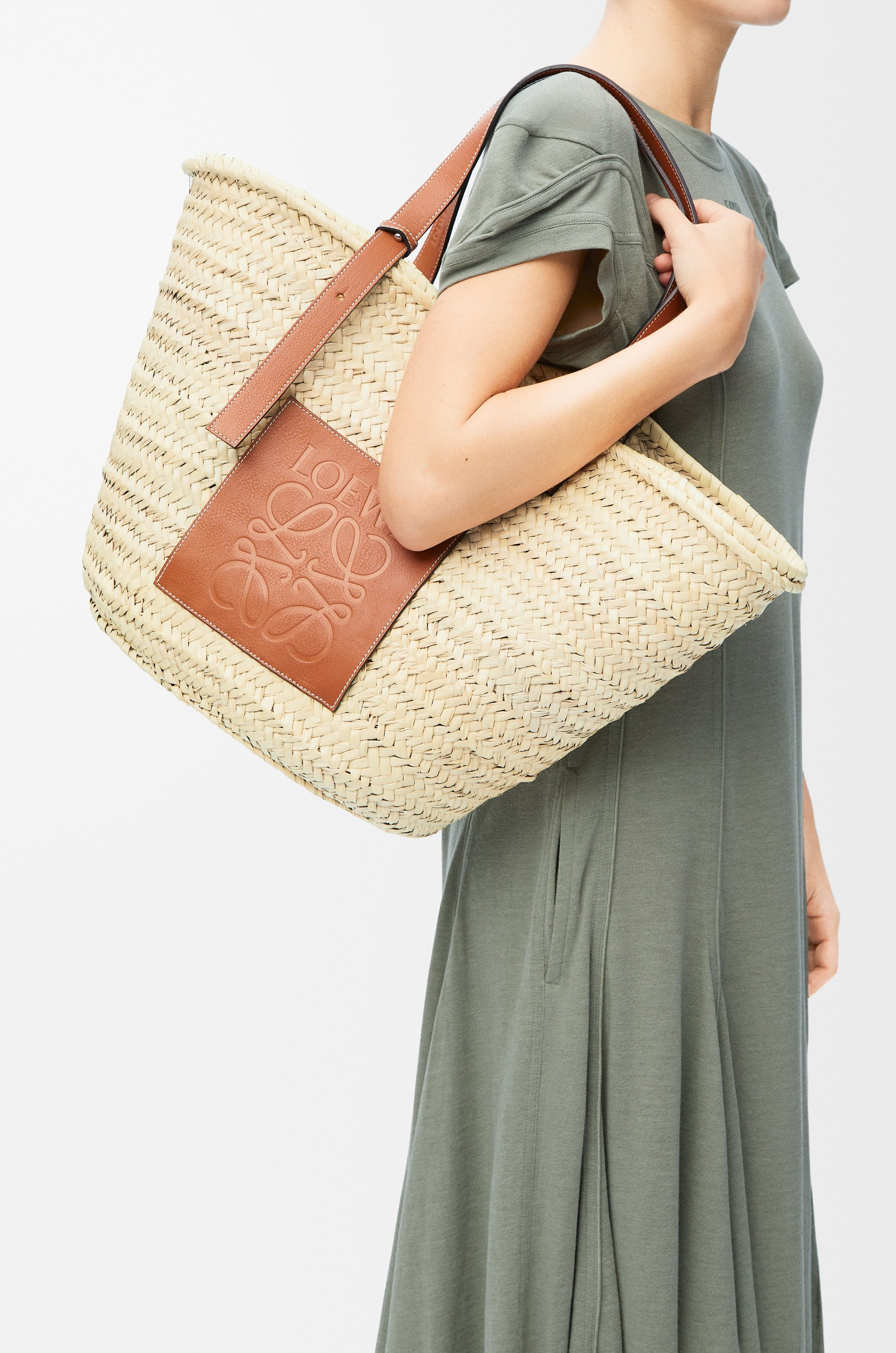 Large Classic Basket in palm leaf and calfskin - 3