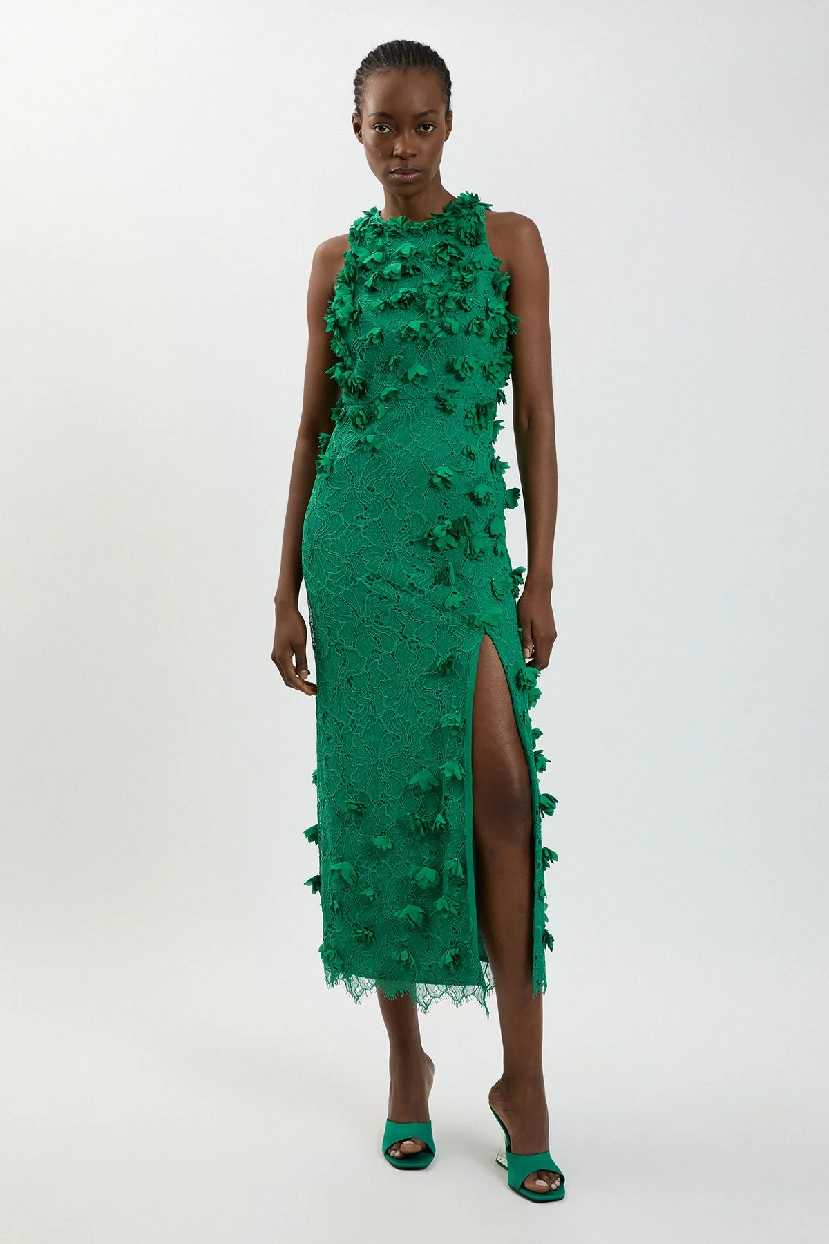 Petite Petal Applique Lace Woven Midi Dress - 1