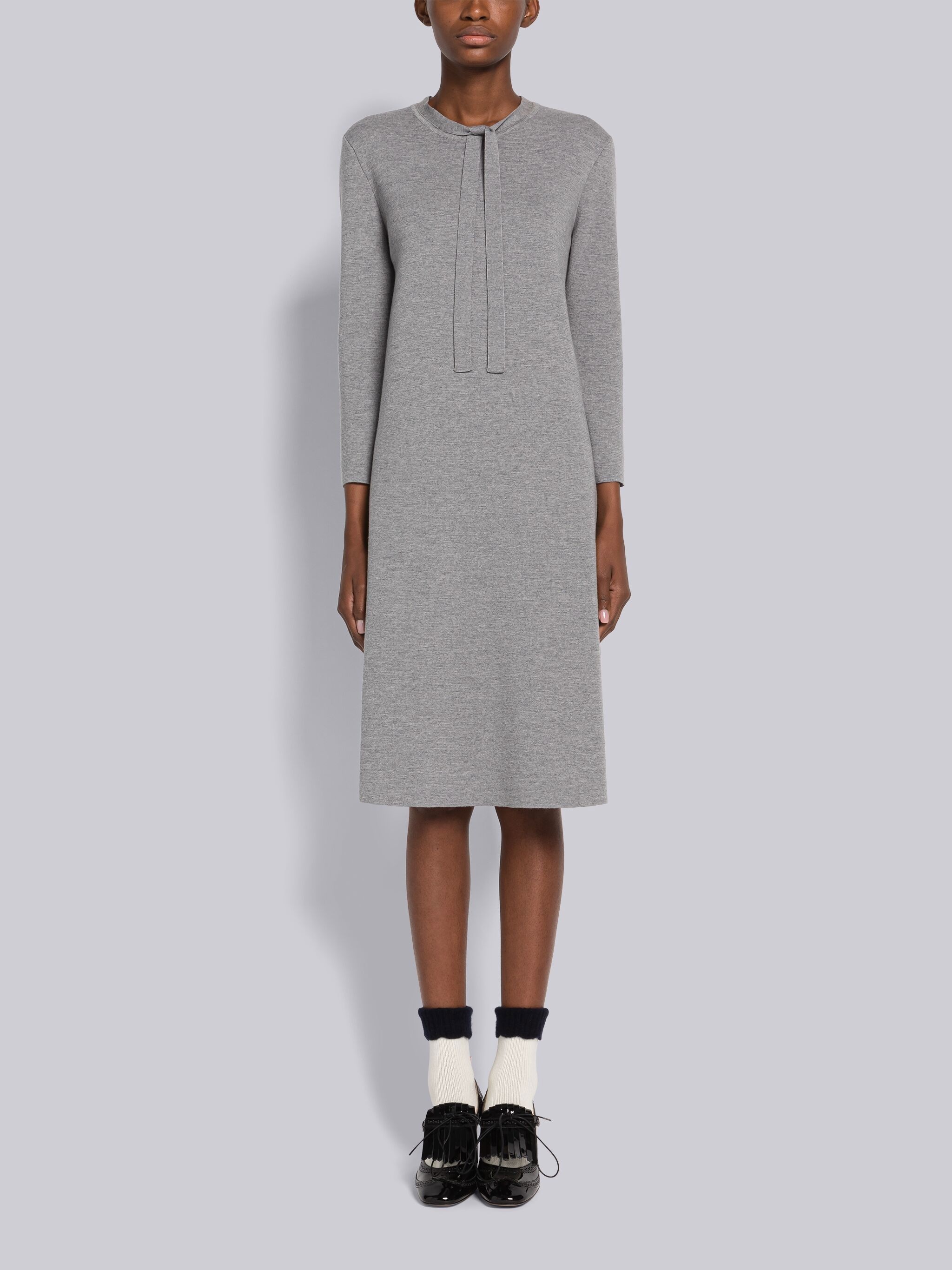 Milano Stitch Merino Necktie 3/4 Sleeve A-line Dress - 1