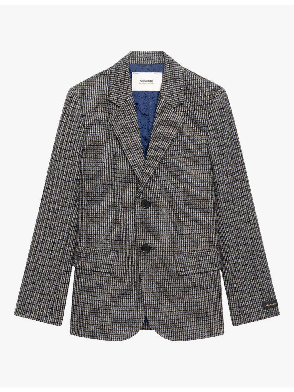 Vanille Checked Lapel-Collar Wool-Blend Blazer - 1