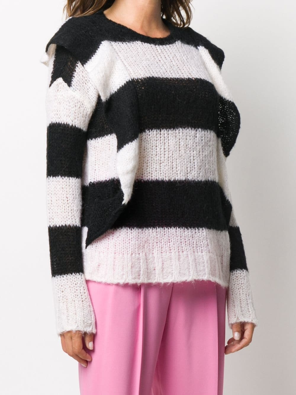 horizontal-stripe ruffle-detail jumper - 3