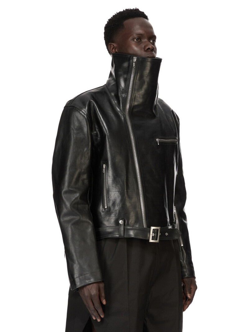 Black Temple Biker Jumbo Stooges Leather Jacket 2