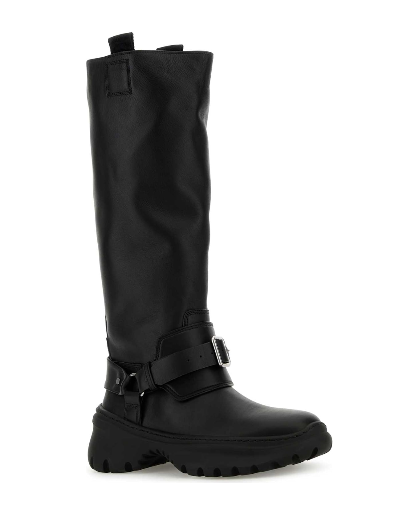 Black Leather Stomp Boots - 2