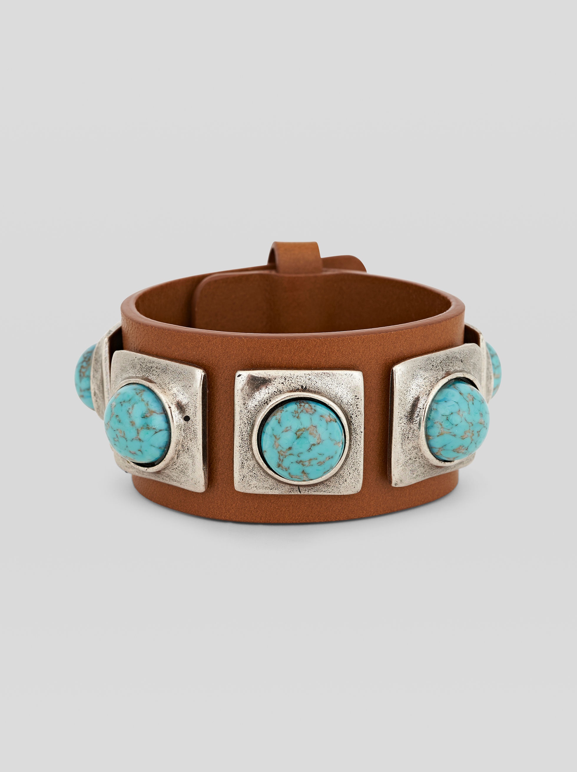 MAXI LEATHER BRACELET WITH STUDS AND STONES - 1