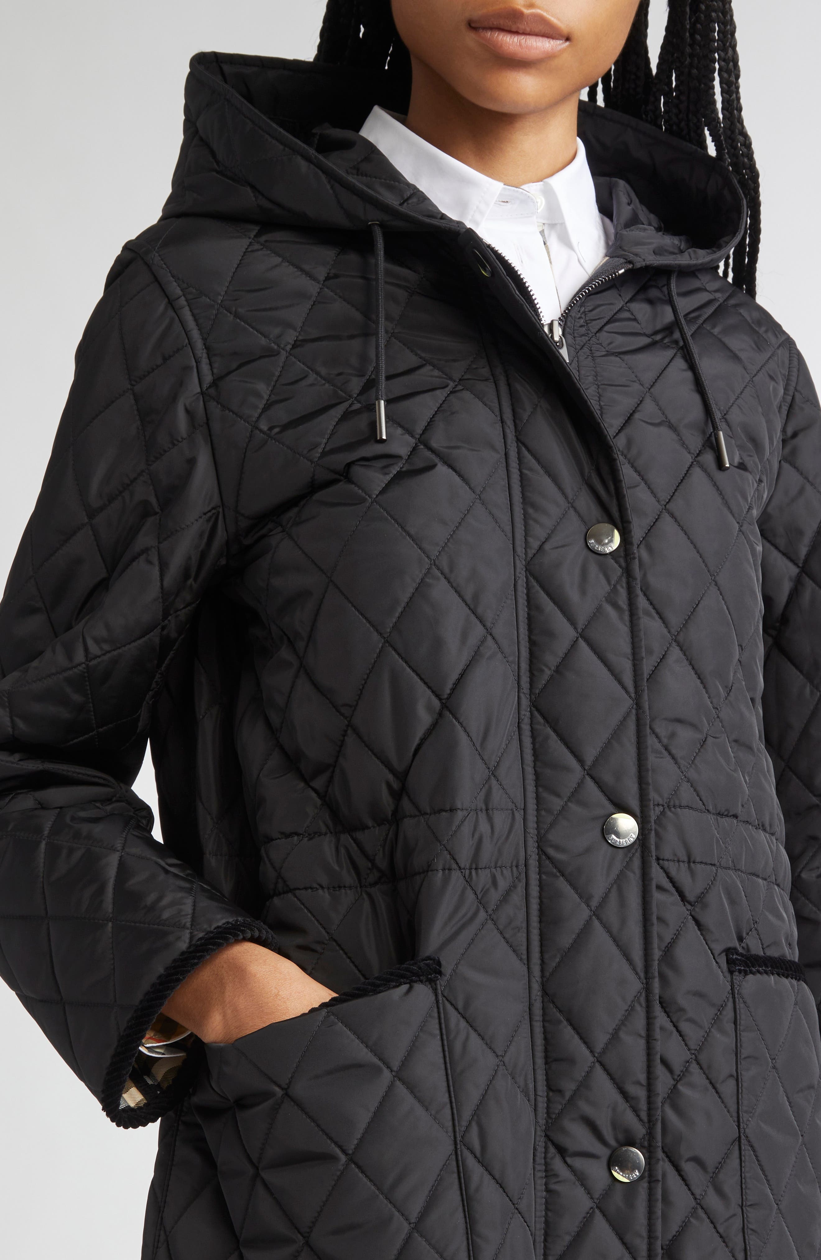 burberry Bromley Hooded Quilted Jacket in Black/Sand Ip Check at Nordstrom - 4