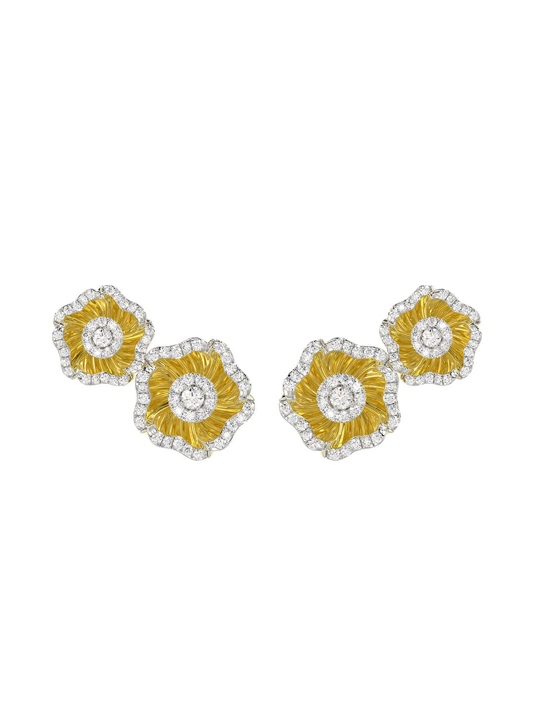 HALO FLOWER YELLOW GOLD EARRINGS - 1