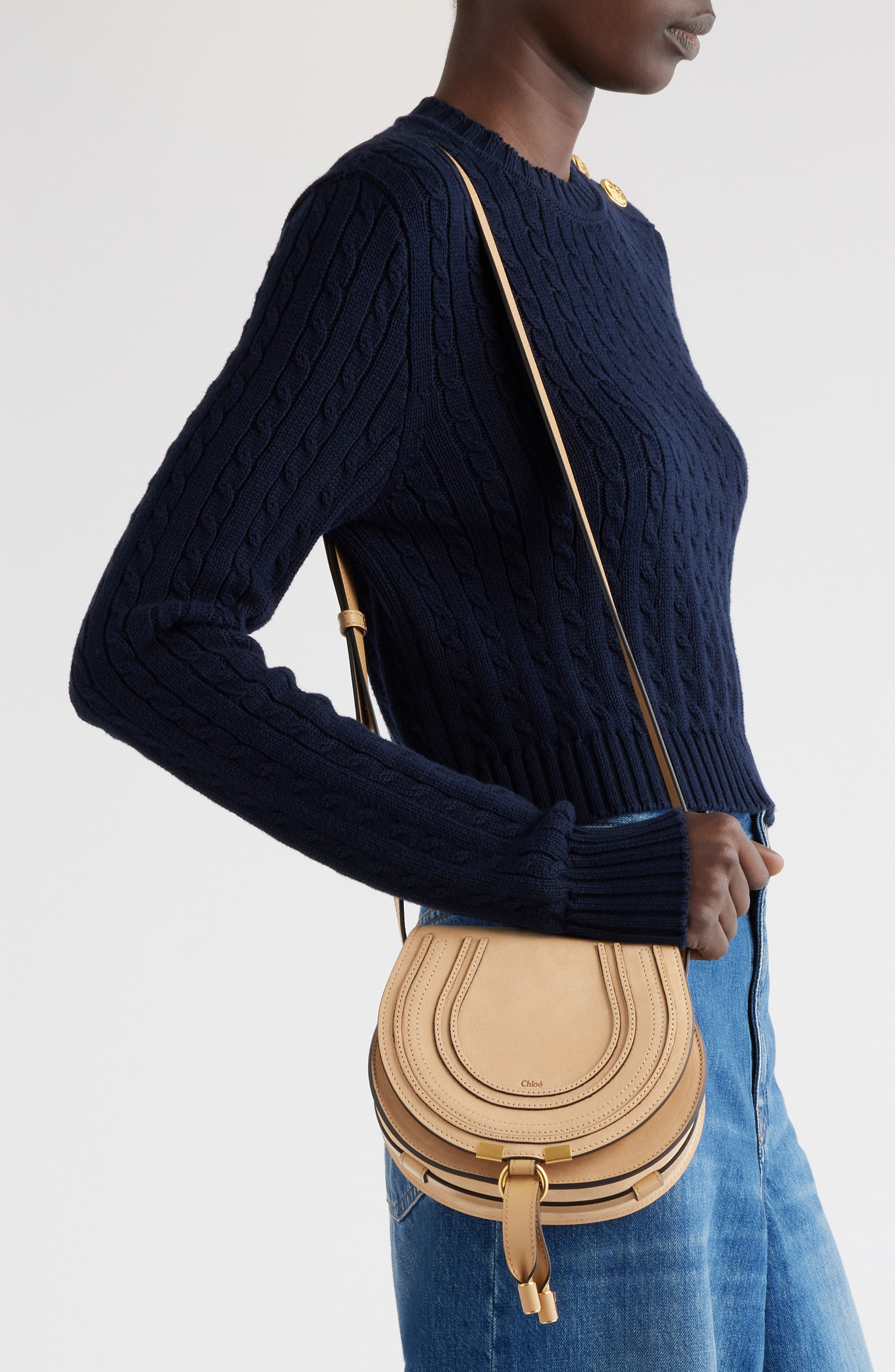 Chloé Small Marcie Leather Crossbody Bag in Milky Brown at Nordstrom - 3