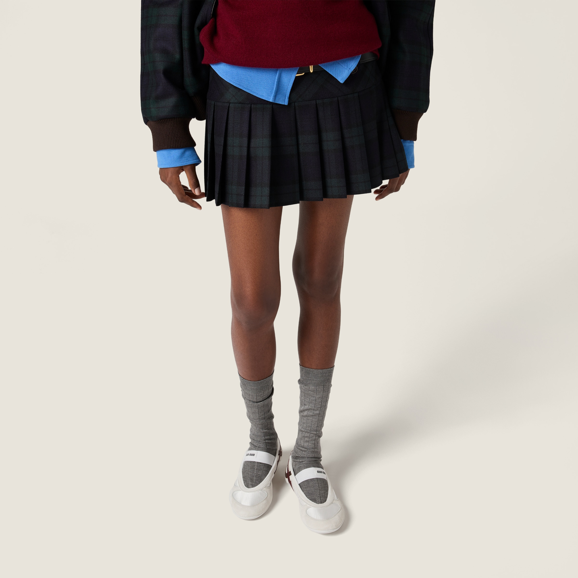 Pleated checked twill miniskirt - 5
