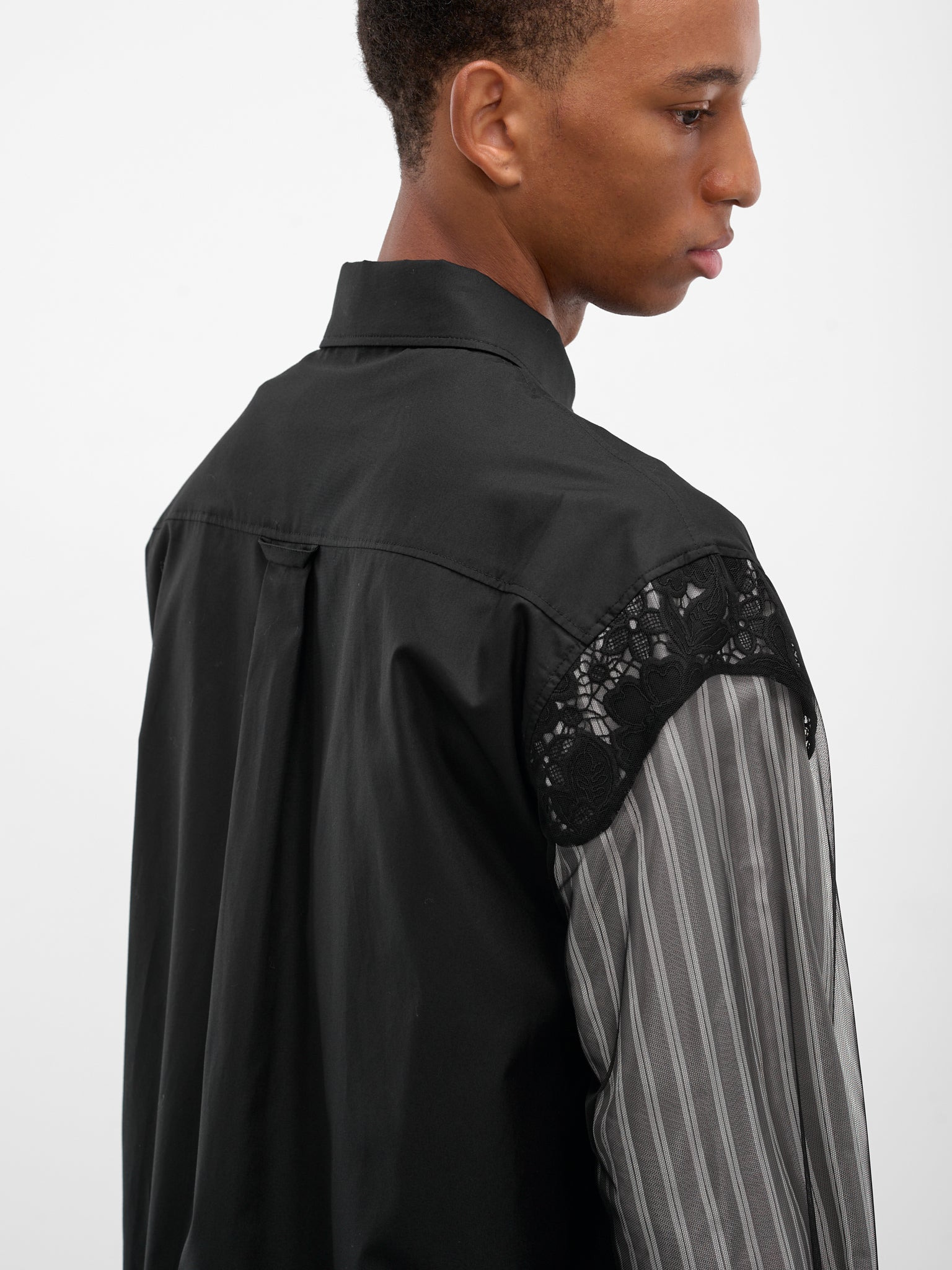 Black Trapped Patchwork Lace Shirt - 5