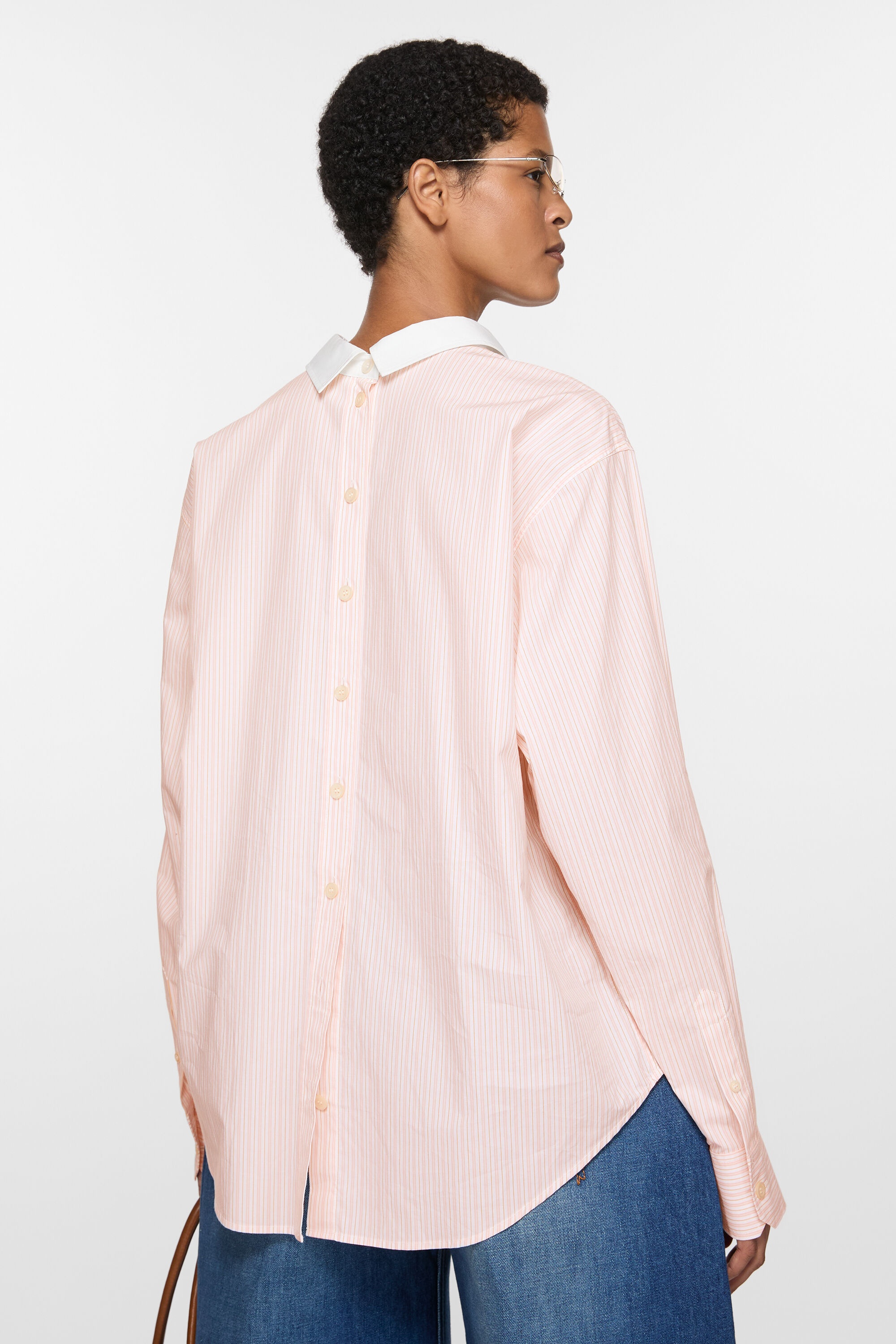 Stripe button-up shirt - Salmon pink/white - 3